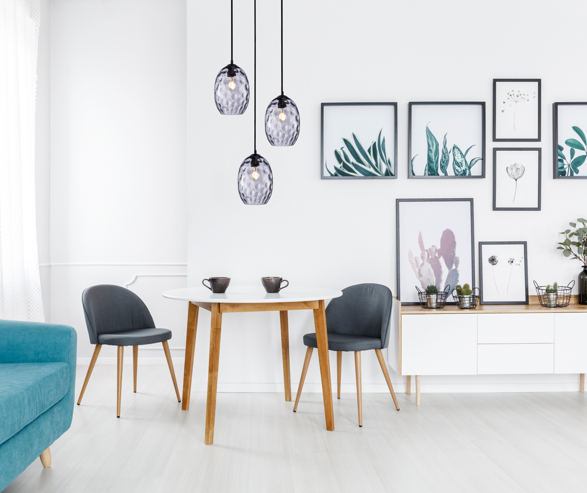 NOVALA lampa wisząca potrójna czarna klosze owalne szkło dymione 3xE27 PND-3031-3A-BK-SG