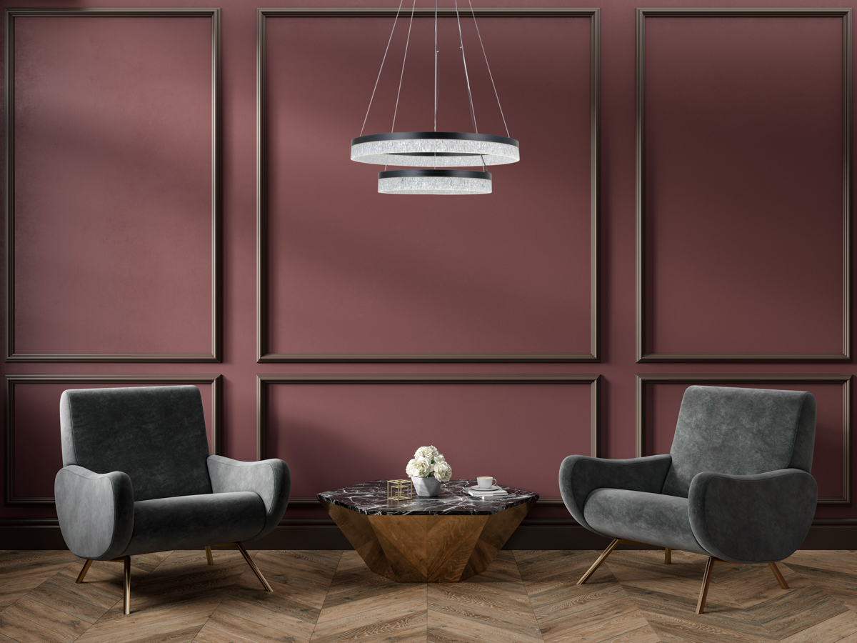 PANTAL lampa wisząca czarne ringi z ozdobnymi akrylowymi kloszami LED 36W CCT PND-34533-2L-BK