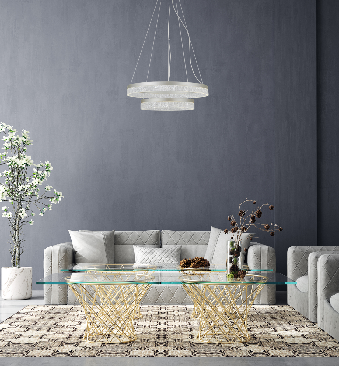 PANTAL lampa wisząca srebrne ringi z ozdobnymi akrylowymi kloszami LED 36W CCT PND-34533-2L-SILV