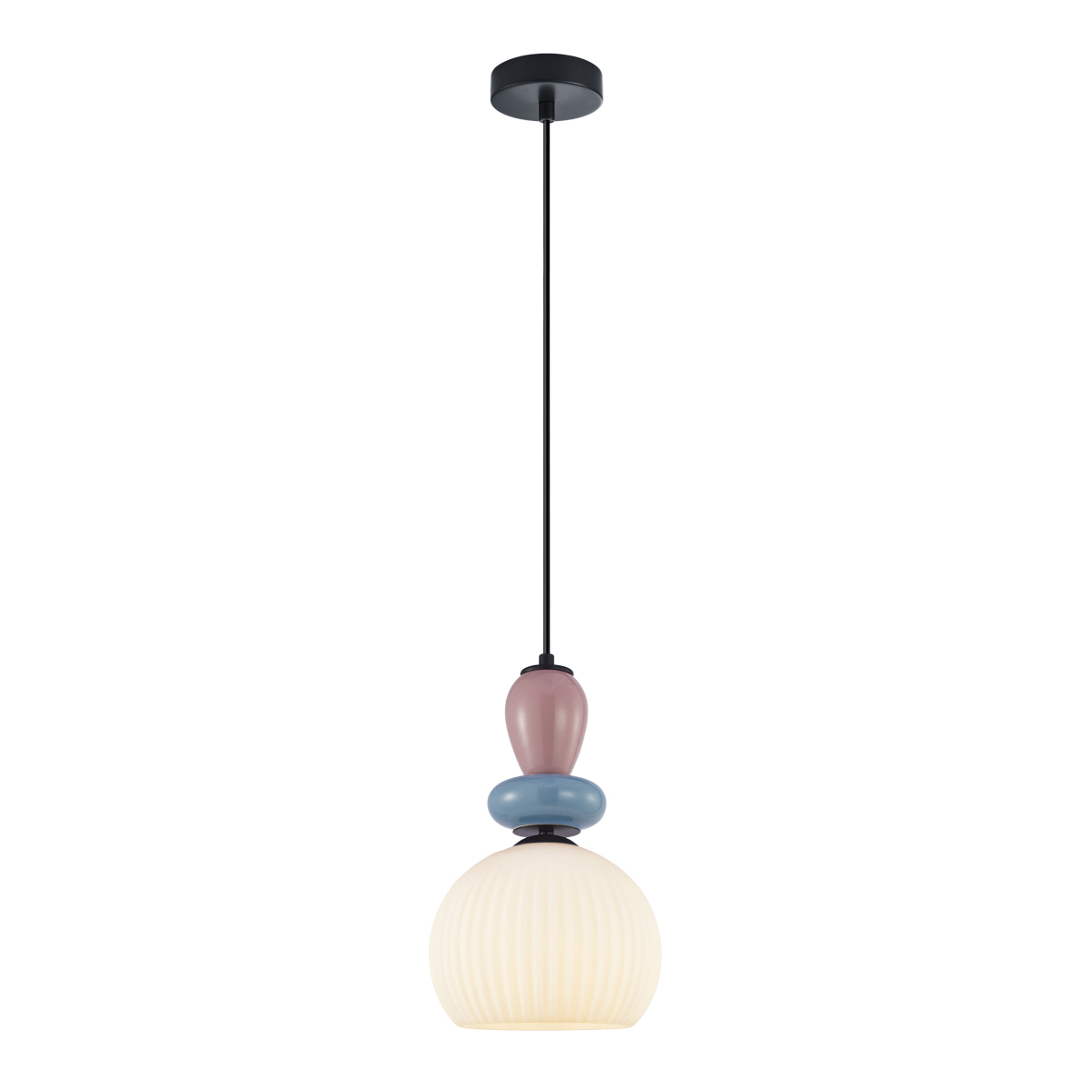 DOMALI lampa wisząca czarna klosz biały ryflowany 20cm ceramika niebieska różowa 1xE27 PND-36816-1A-BK-WH