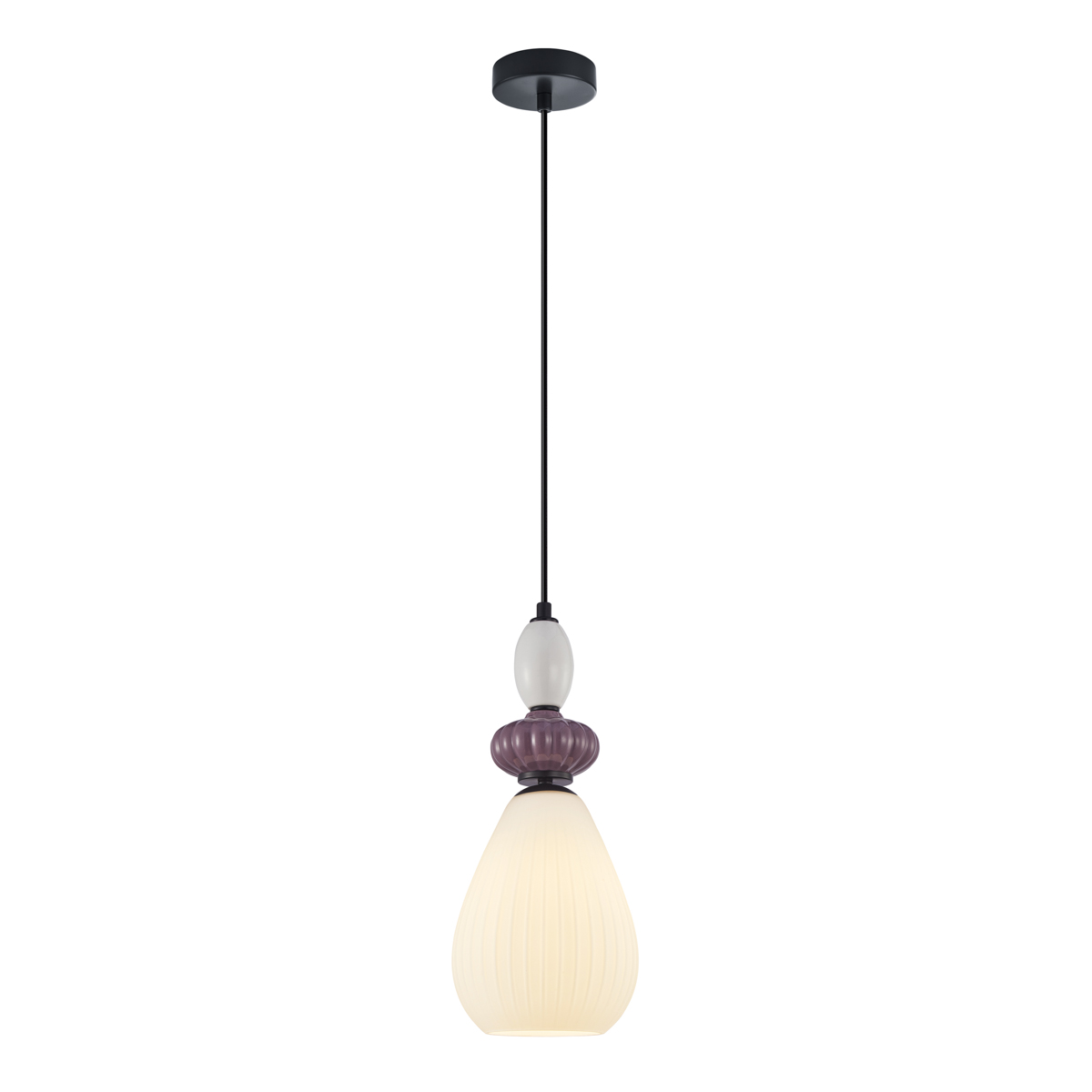 DOMALI lampa wisząca czarna klosz biały ryflowany 17cm ceramika szara fioletowa 1xE27 PND-36816-1C-BK-WH