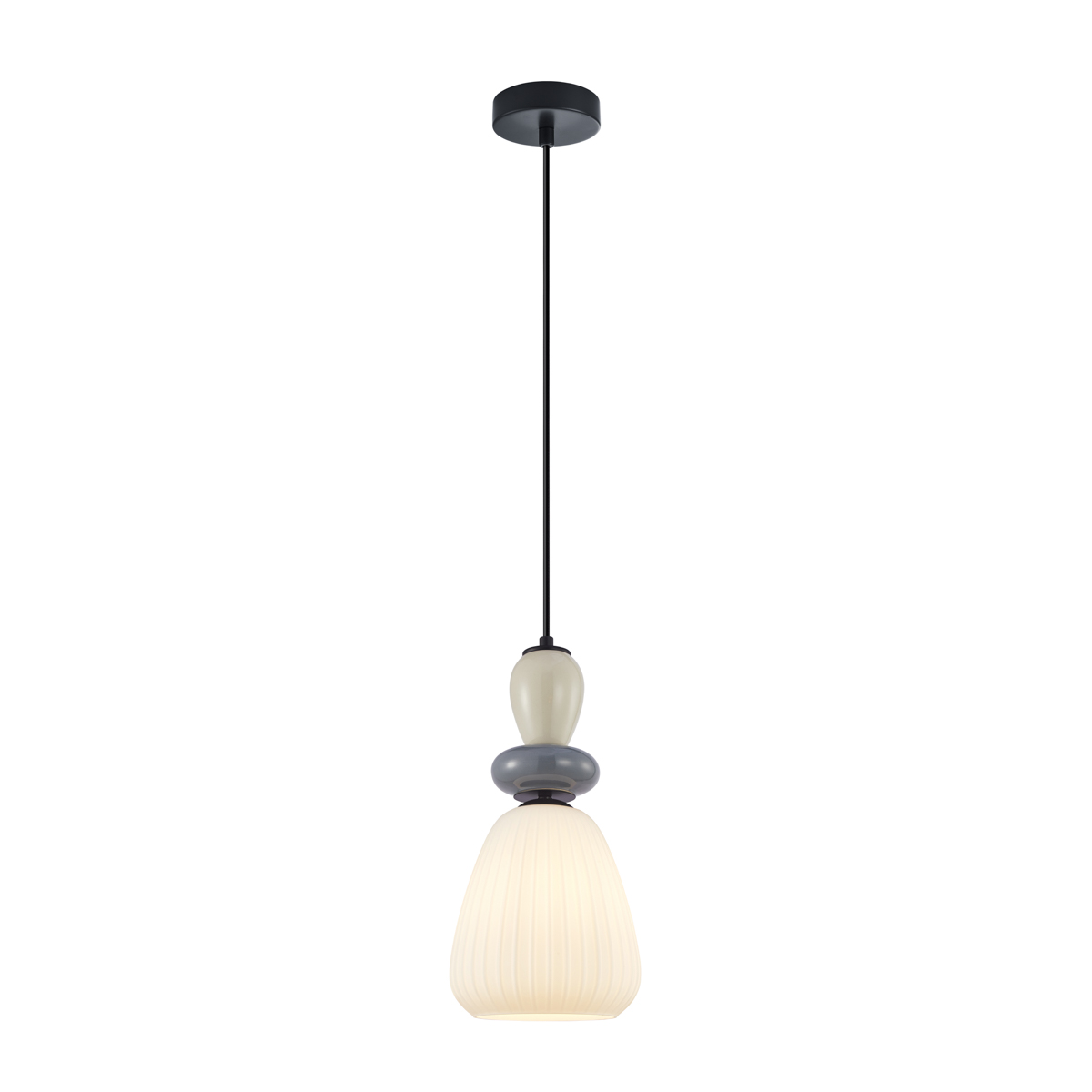 DOMALI lampa wisząca czarna klosz biały ryflowany 18cm ceramika szara 1xE27 PND-36816-1D-BK-WH