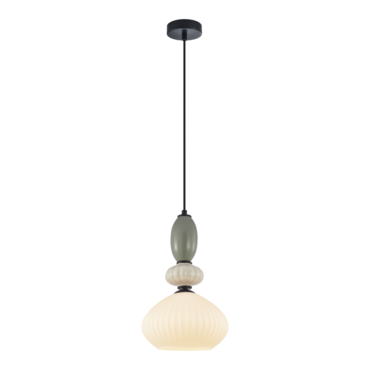 DOMALI lampa wisząca czarna klosz biały ryflowany 22,5cm ceramika szara 1xE27 PND-36816-1E-BK-WH