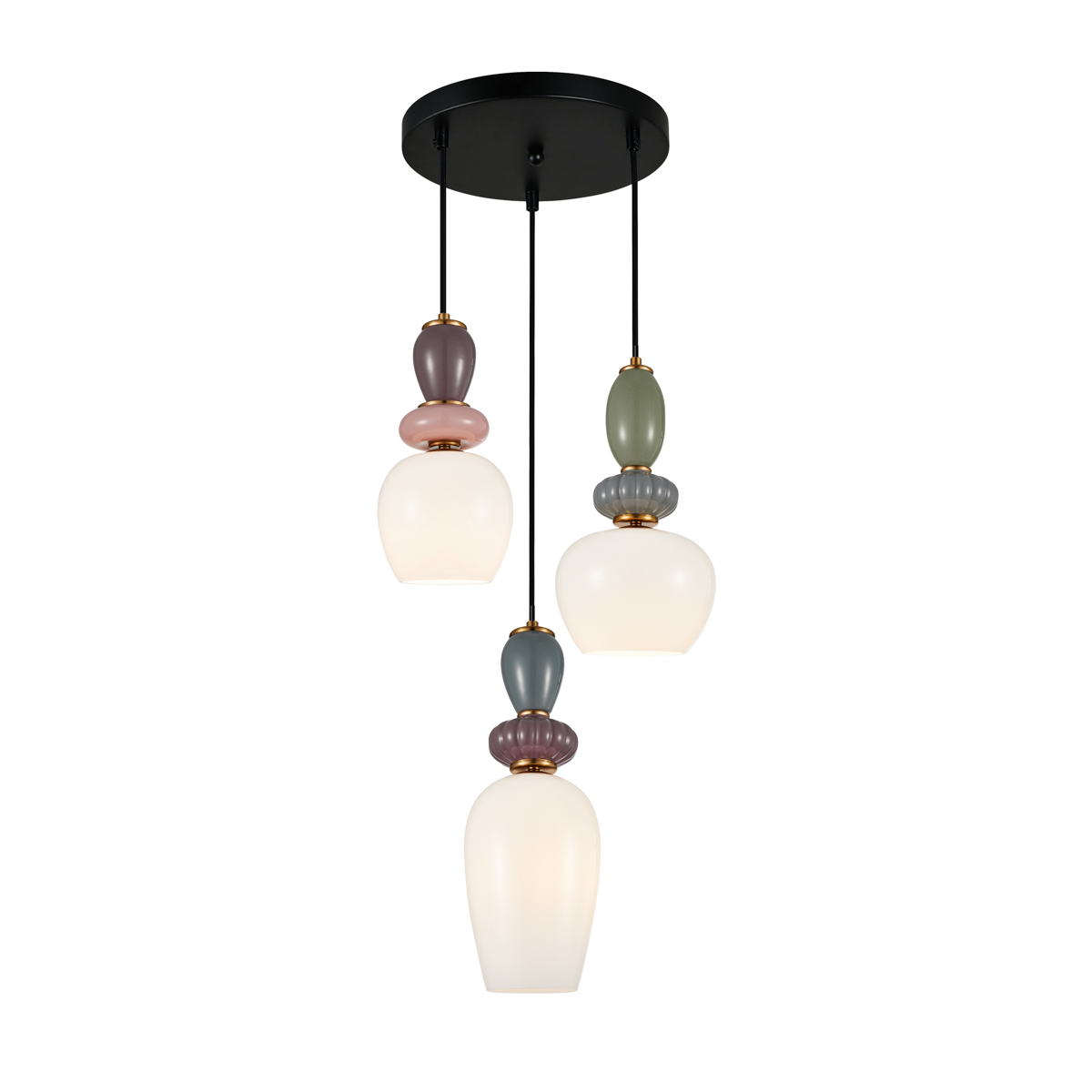 MARTELO lampa wisząca ceramiczna z białymi kloszami fioletowa niebieska różowa zielona 3xE27 PND-36545-3-GD-WH