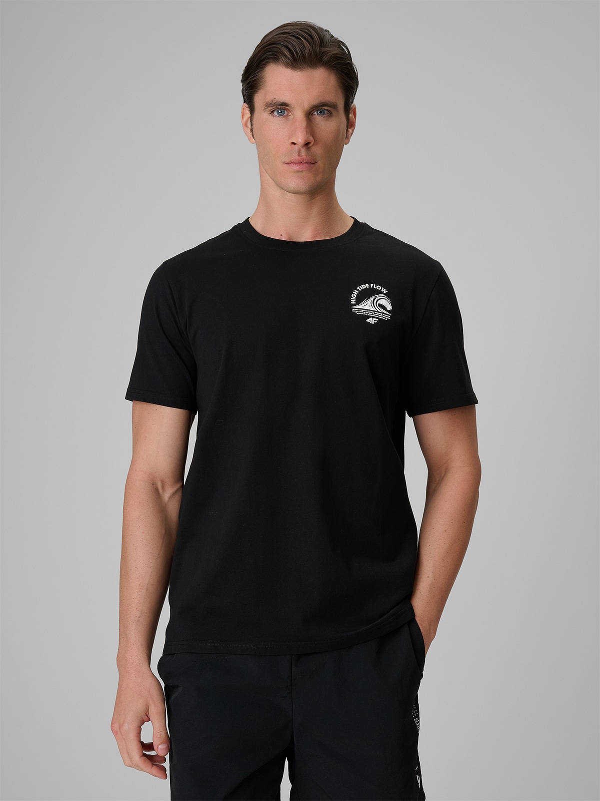 4F T-shirt relaxed z nadrukiem męski - czarny XXL