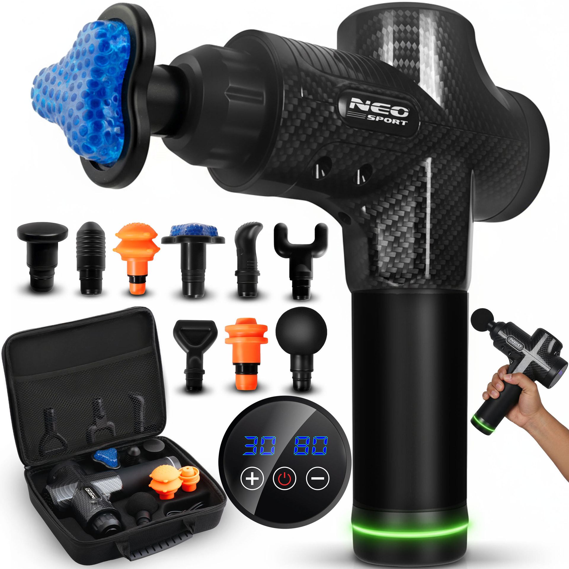 NeoSport Pistolet do masażu ciała masażer 9 nakładek NS-503 czarny
