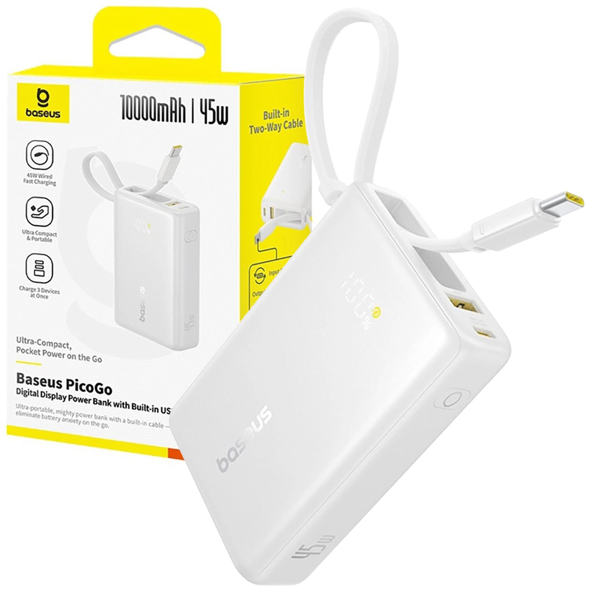 Baseus PicoGo Digital Display 10000mAh 45W Biały