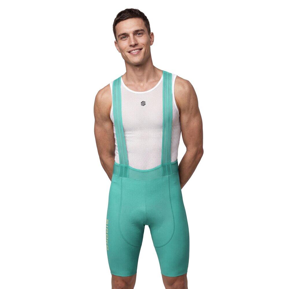 Męskie spodenki rowerowe z szelkami Siroko BX Neon Riders Green