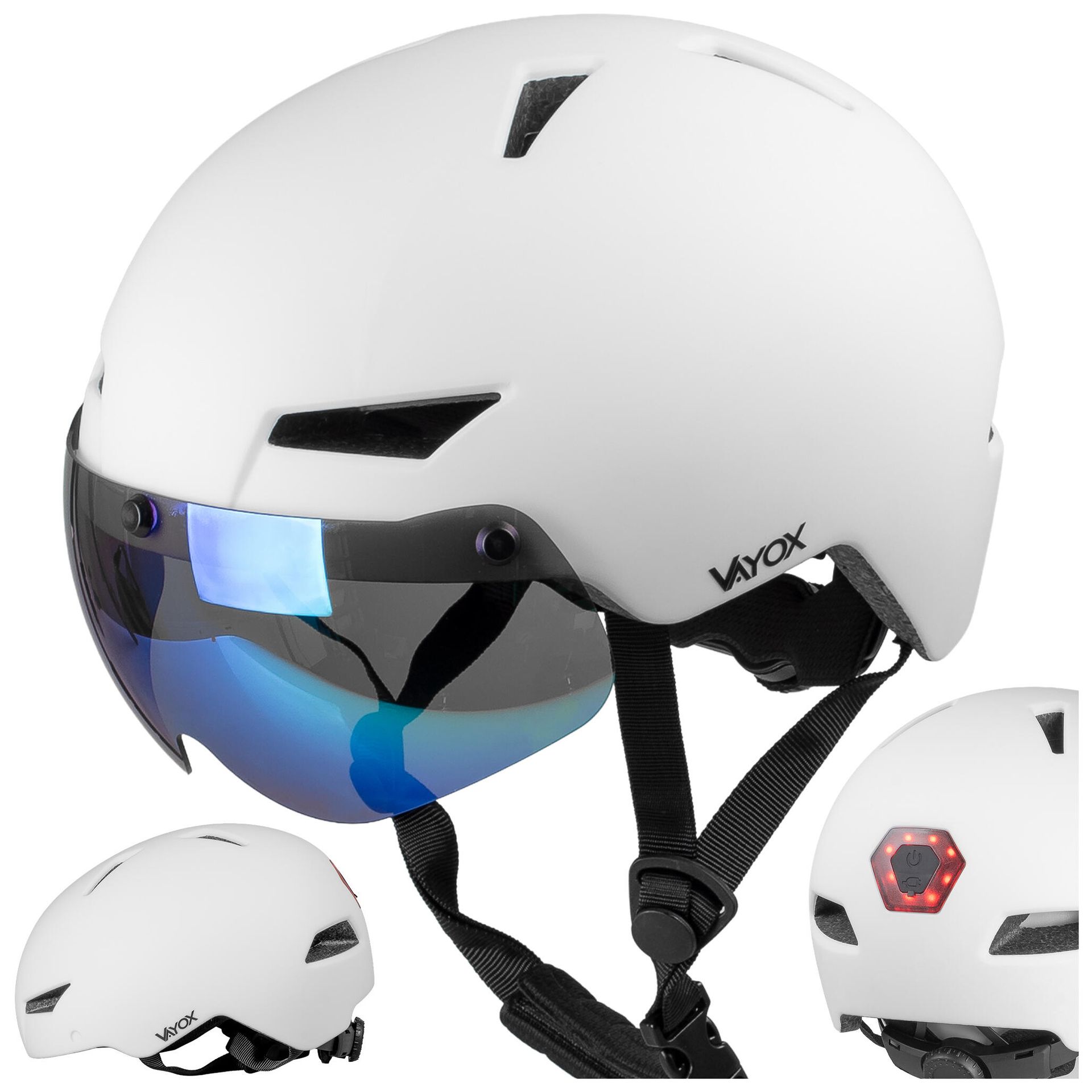 Kask na rower rolki hulajnogę Vayox Street VA0423 z szybką i lampką LED 55-58cm
