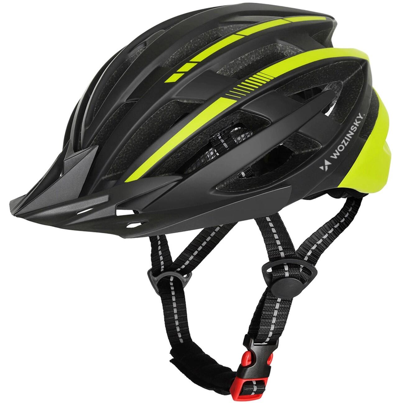 Kask rowerowy MTB Wozinsky L z lampką USB odpinany daszek czarno-żółty