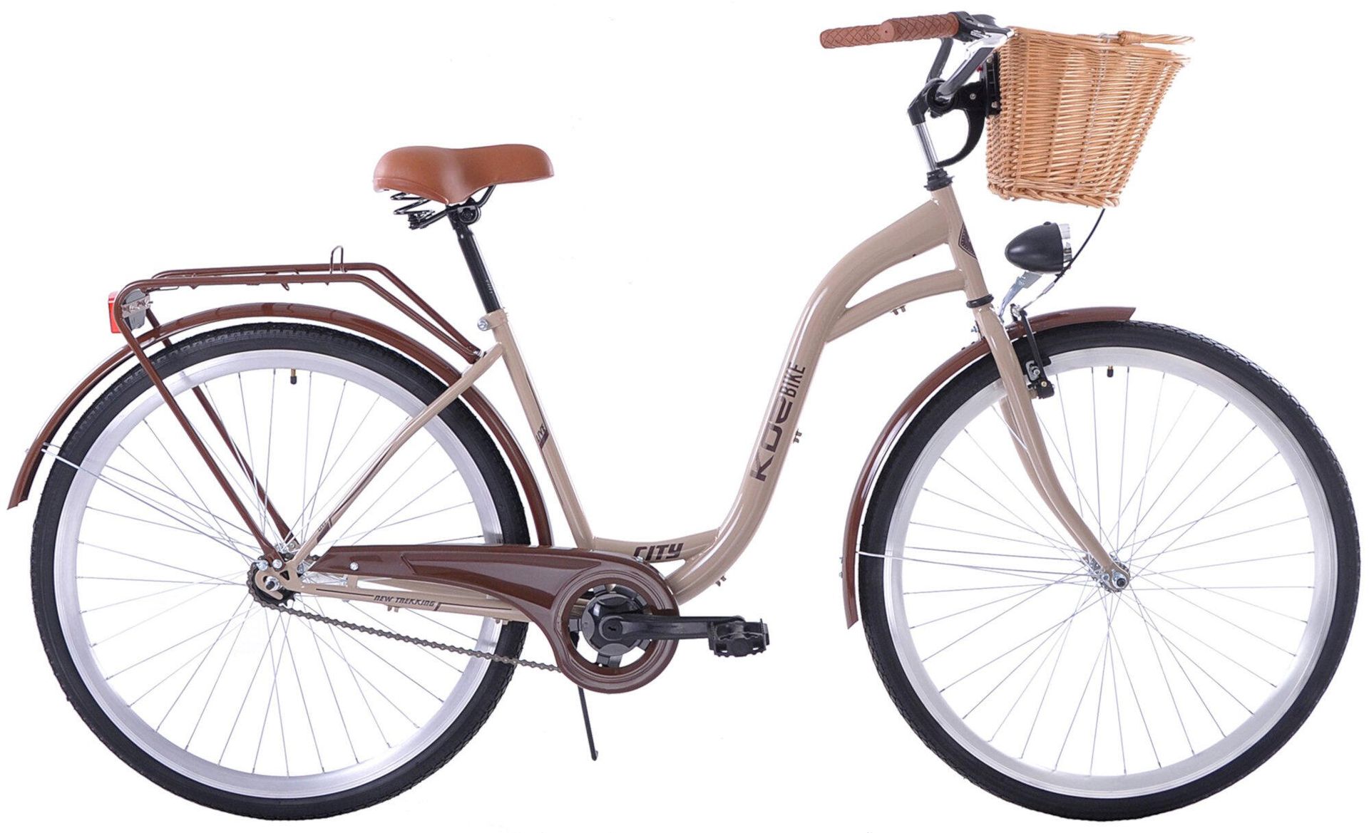 Rower miejski damski 28 KOZBIKE beżowo brązowy 3 biegi V-Brake