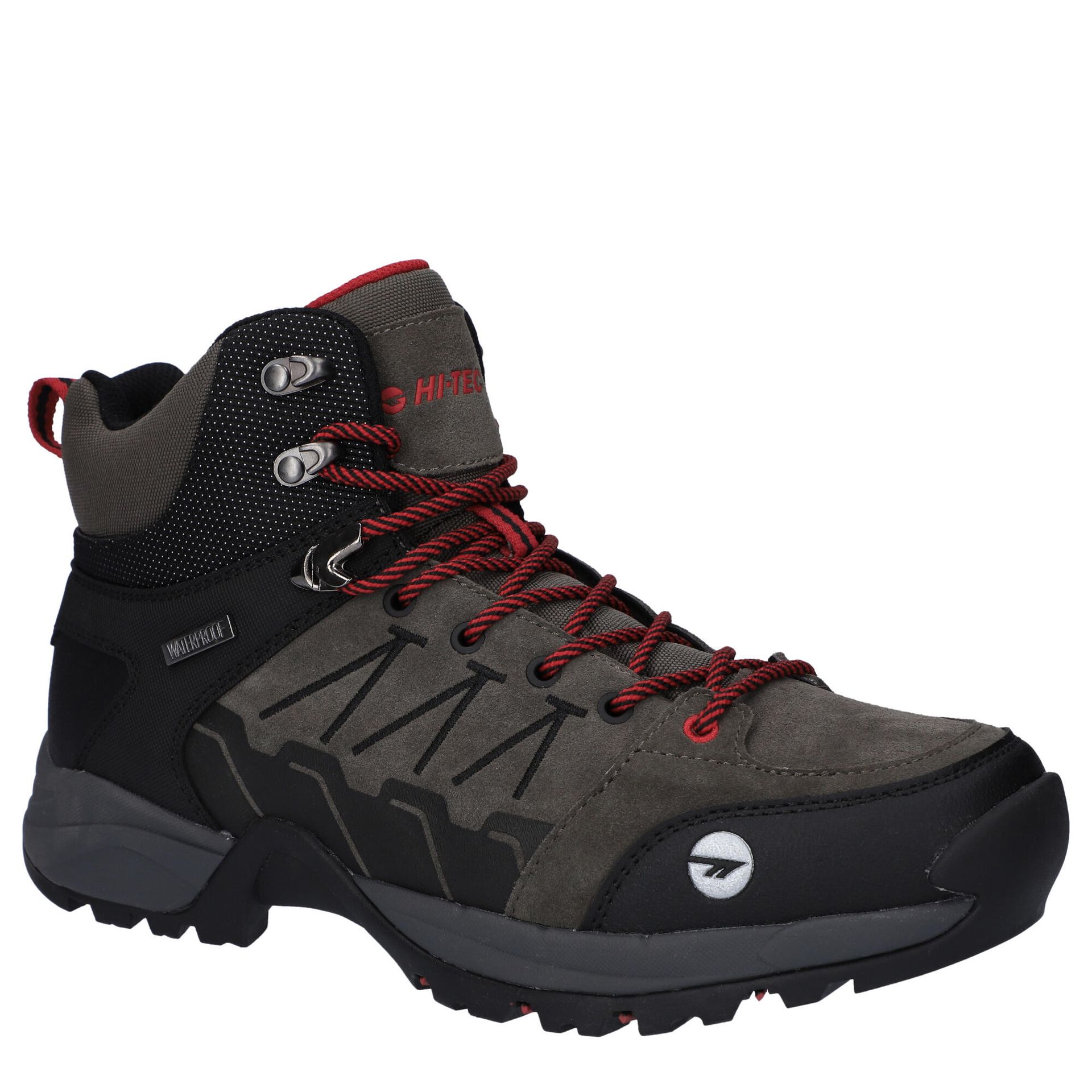 Hi-Tec Męskie buty turystyczne O010241-053-HI-TEC V-LITE Orion MID WP szare/czarne/czerwone 10, DK szare/czarne/czerwone, 10 UK