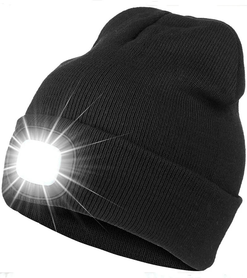 czapka unisex z lampką led usb ładowana