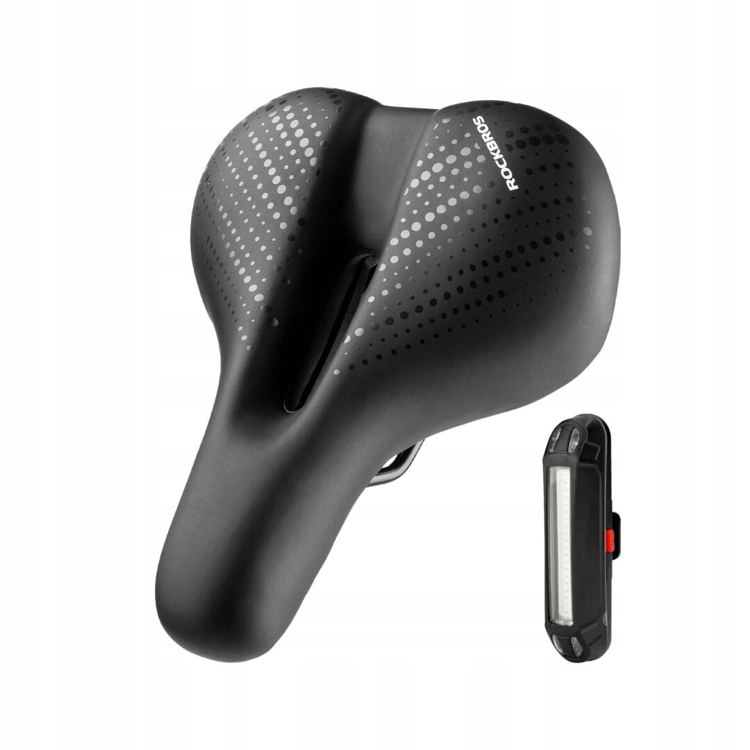 Siodełko rowerowe MTB z amortyzorami wodoodporne + lampka LED - czarne ROCKBROS