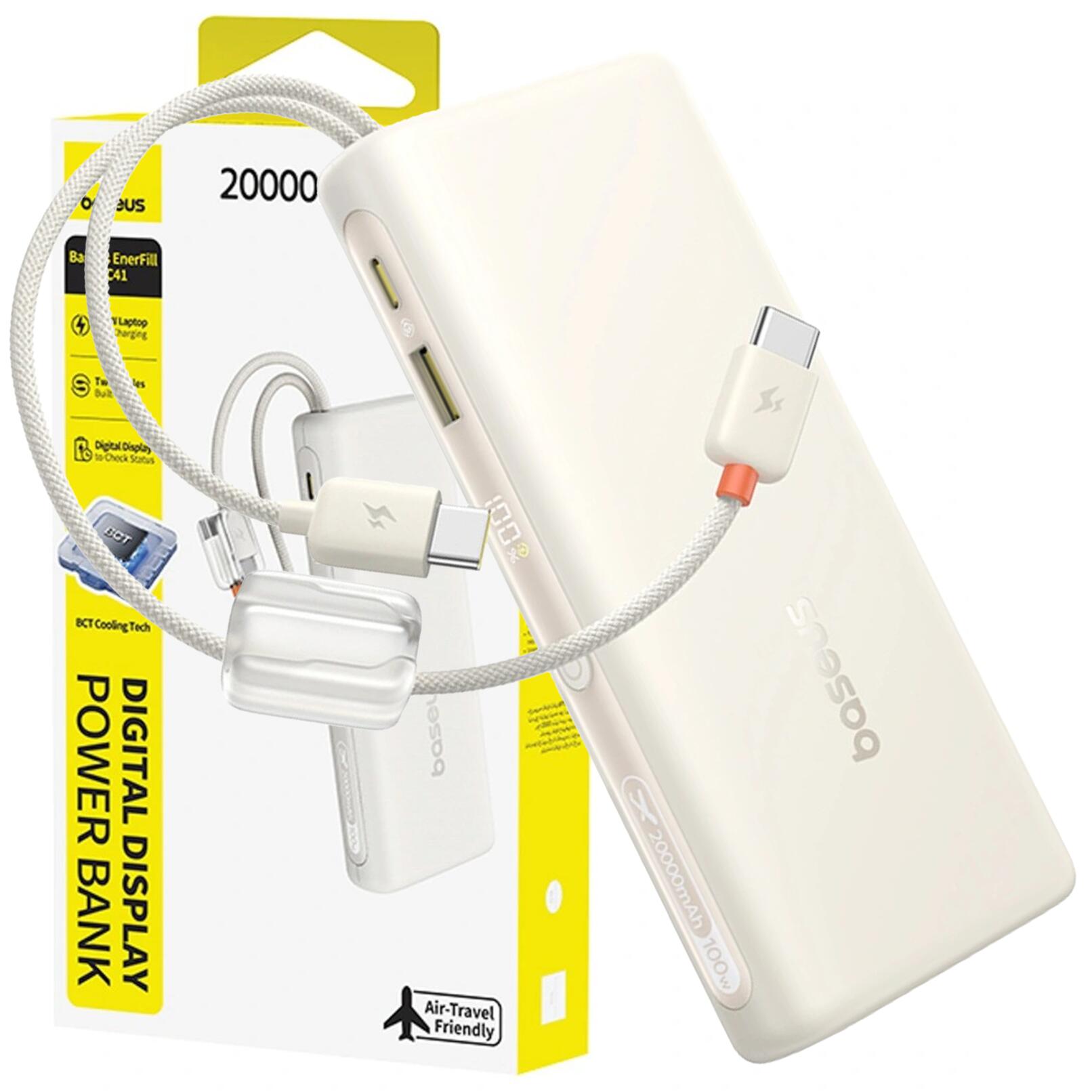 Powerbank Baseus Powerbank 20000mAh 100W z wyświetlaczem dwoma kablami USB-C - beżowy Powerbank 20000mAh 100W z wyświetlaczem dwoma kablami USB-C - beżowy