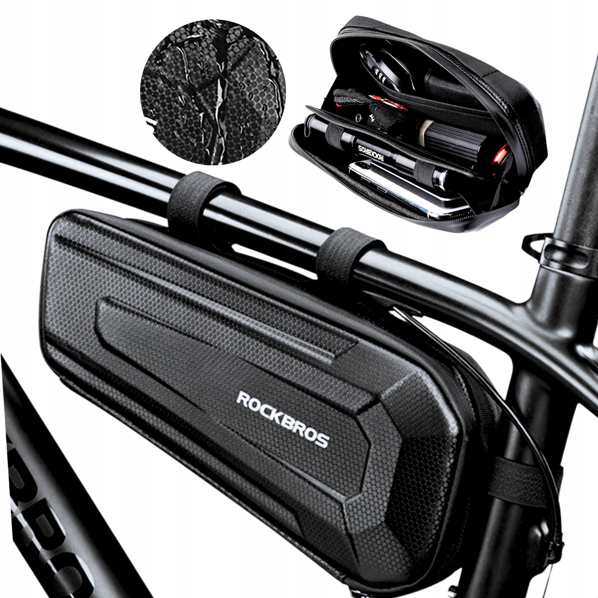 Twarda torba rowerowa wodoodporna mocowana pod ramę 1.5L czarna ROCKBROS