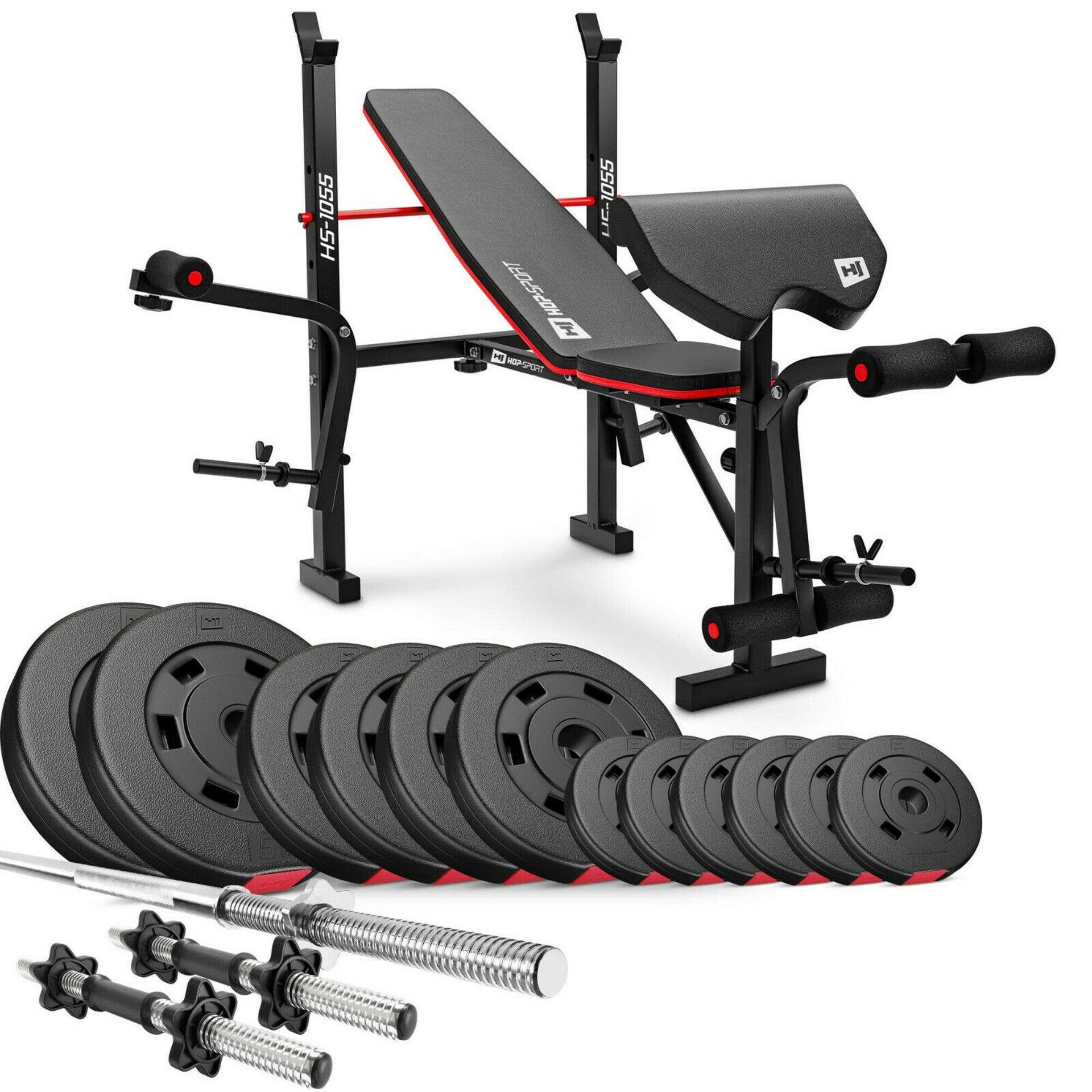 Hop-Sport Zestaw obciążeń Premium 39,5 kg z ławką HS-1055