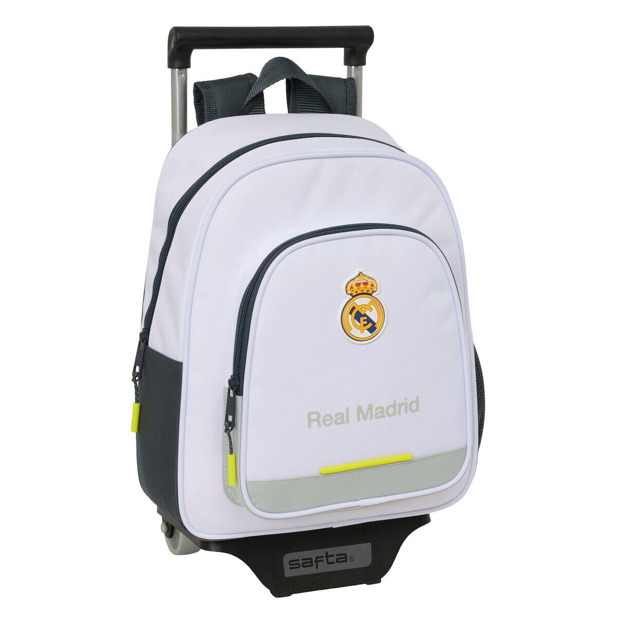 Safta Real Madrid EQUIPACIÓN 25/26 – plecak dziecięcy z wózkiem 705, idealny dla dzieci w różnym wieku, wygodny i wszechstronny, jakość i odporność, 28 x 10 x 34 cm, biały, M, na co dzień, biały, M