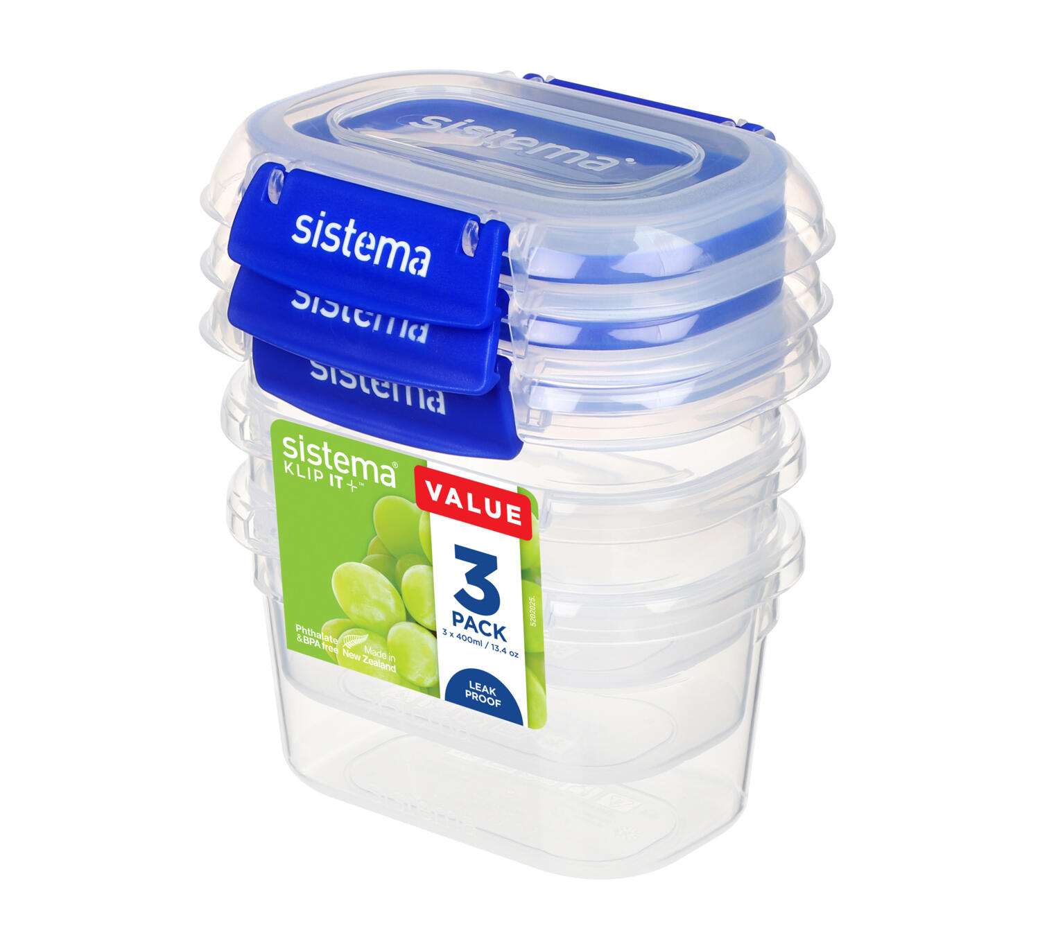 Sistema 881543 pojemnik do przechowywania żywności Owalny 0,4 l Niebieski, Przezroczysty 3 szt.