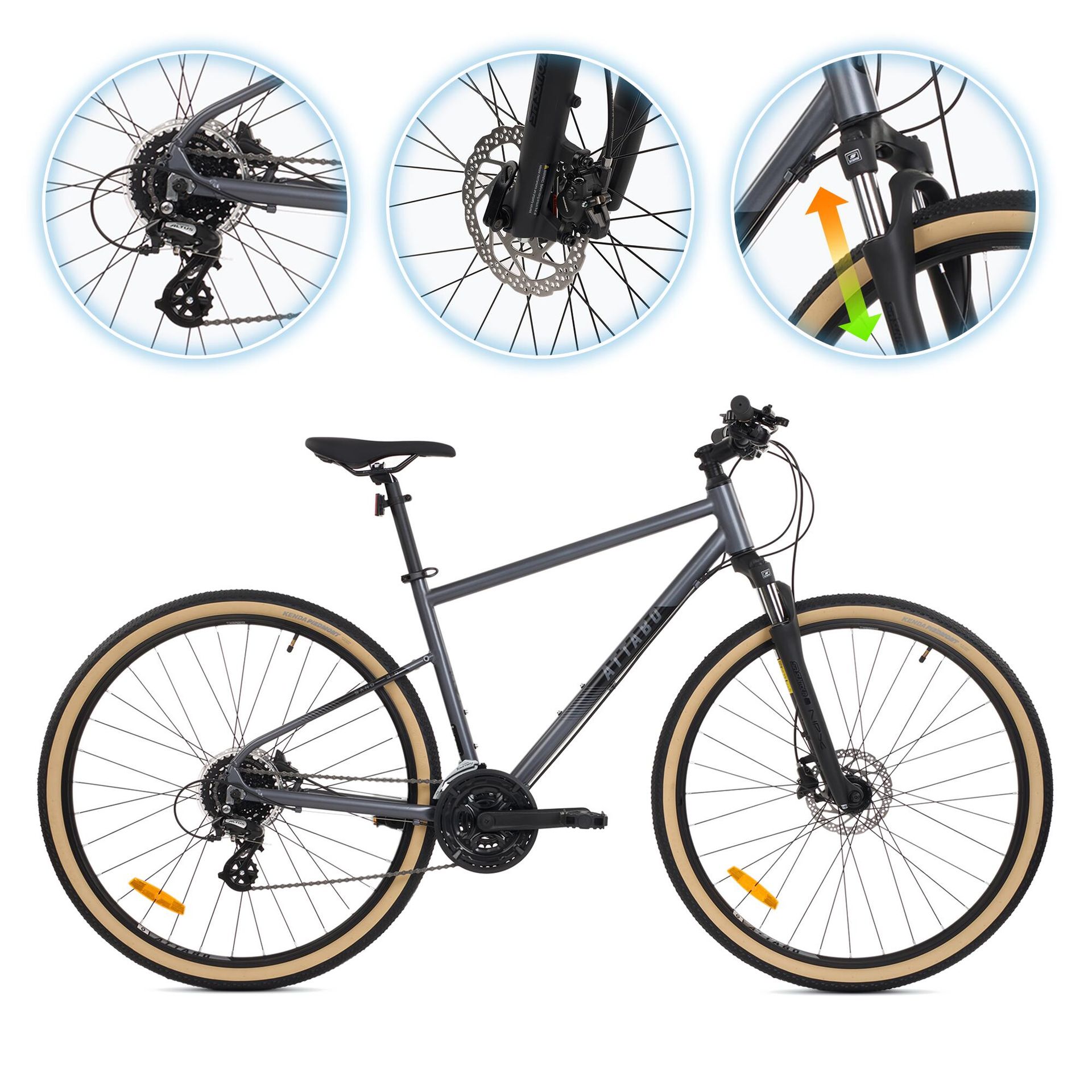 Rower crossowy męski ATTABO SANO 3.0 szary Lekki Amortyzator Shimano