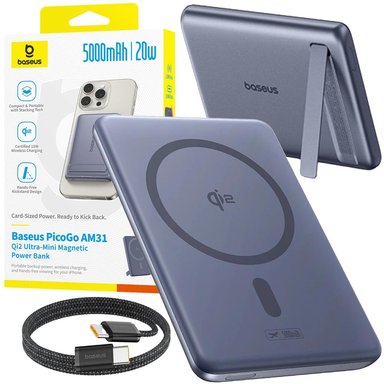 Baseus PicoGo AM31 Qi2 5000 mAh 20W szary