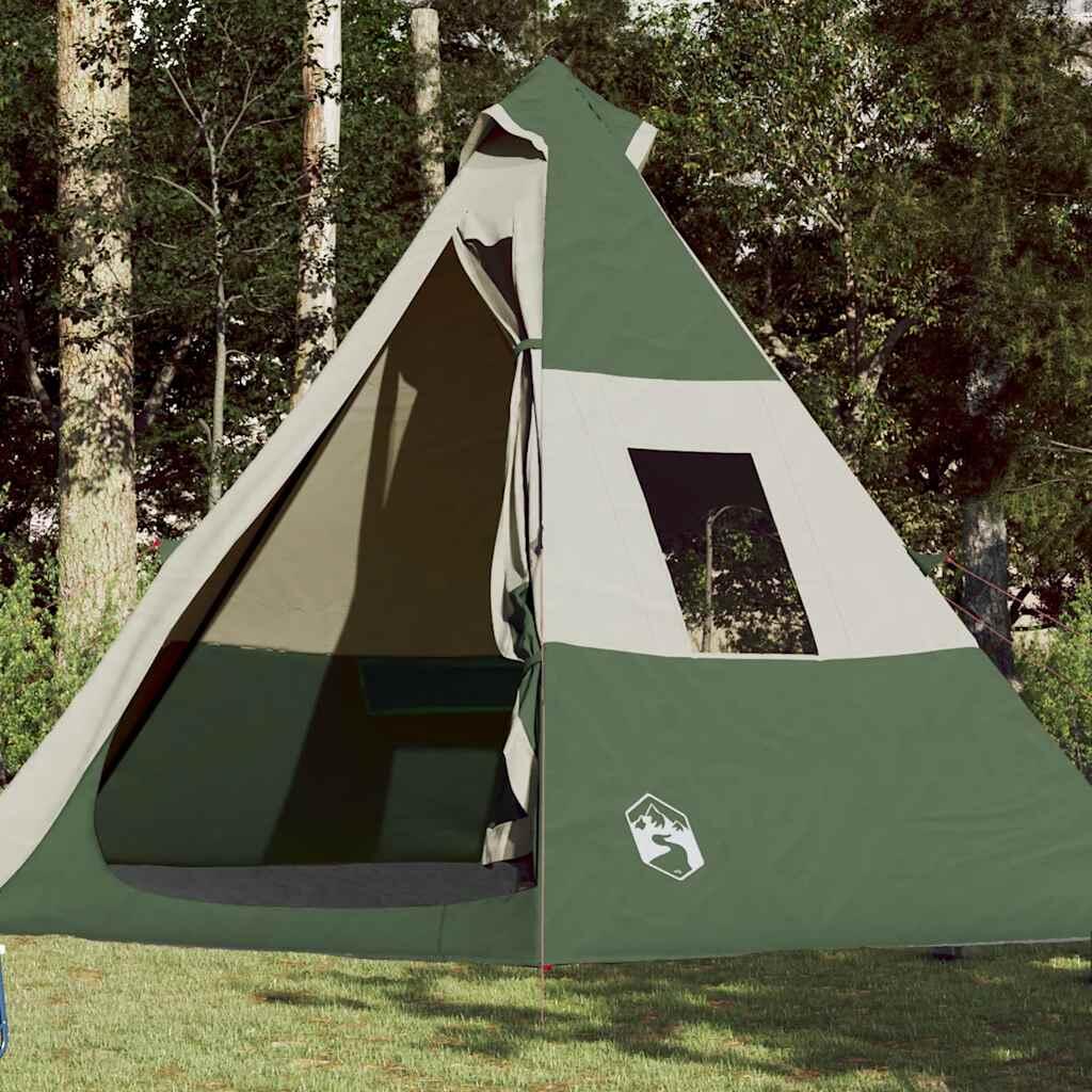 vidaXL Namiot kempingowy, 7-os., zielony, 350x350x280 cm, tafta 185T
