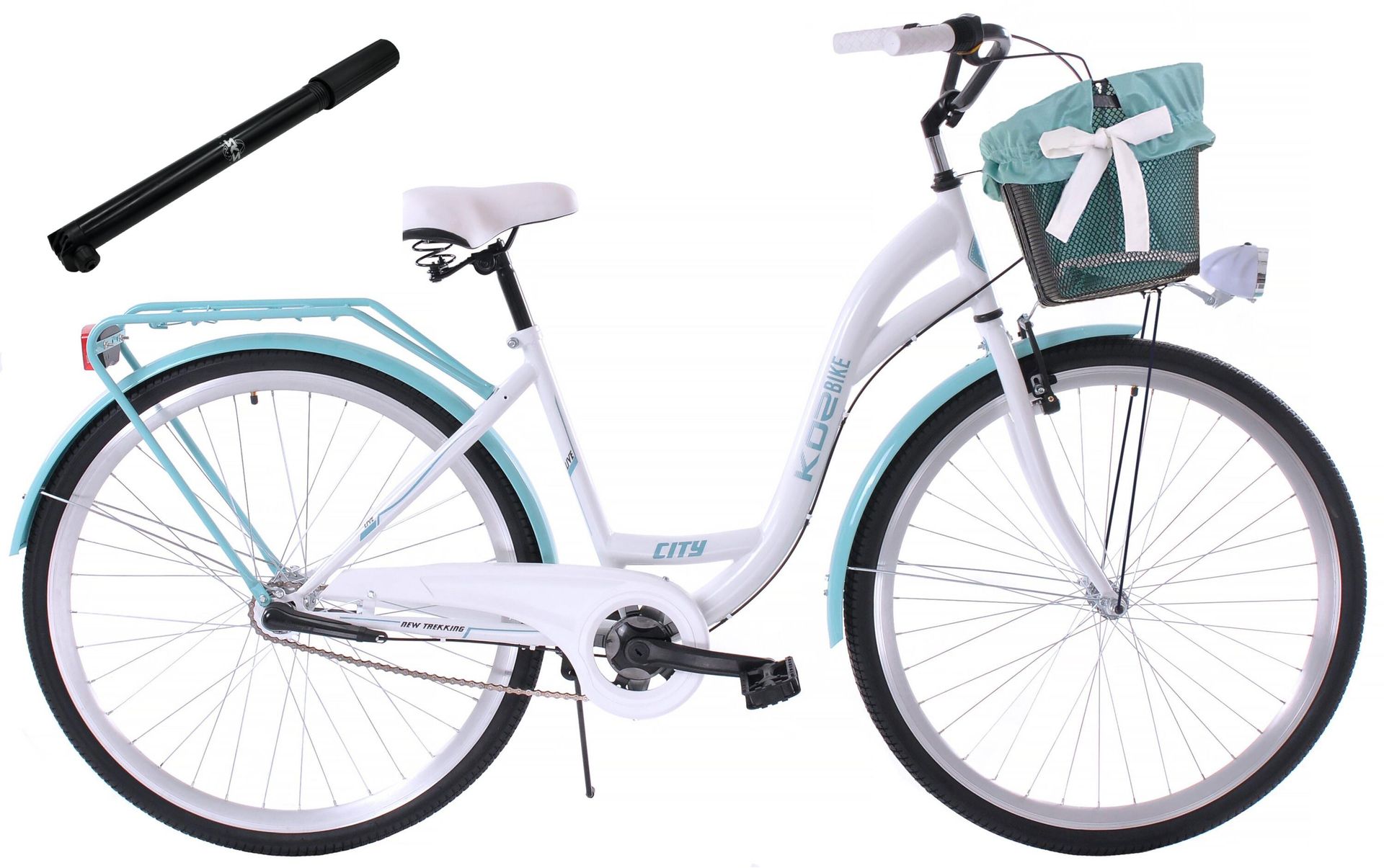 Rower miejski 28 Kozbike (K21) 3S biało-morski z koszem i wkładką