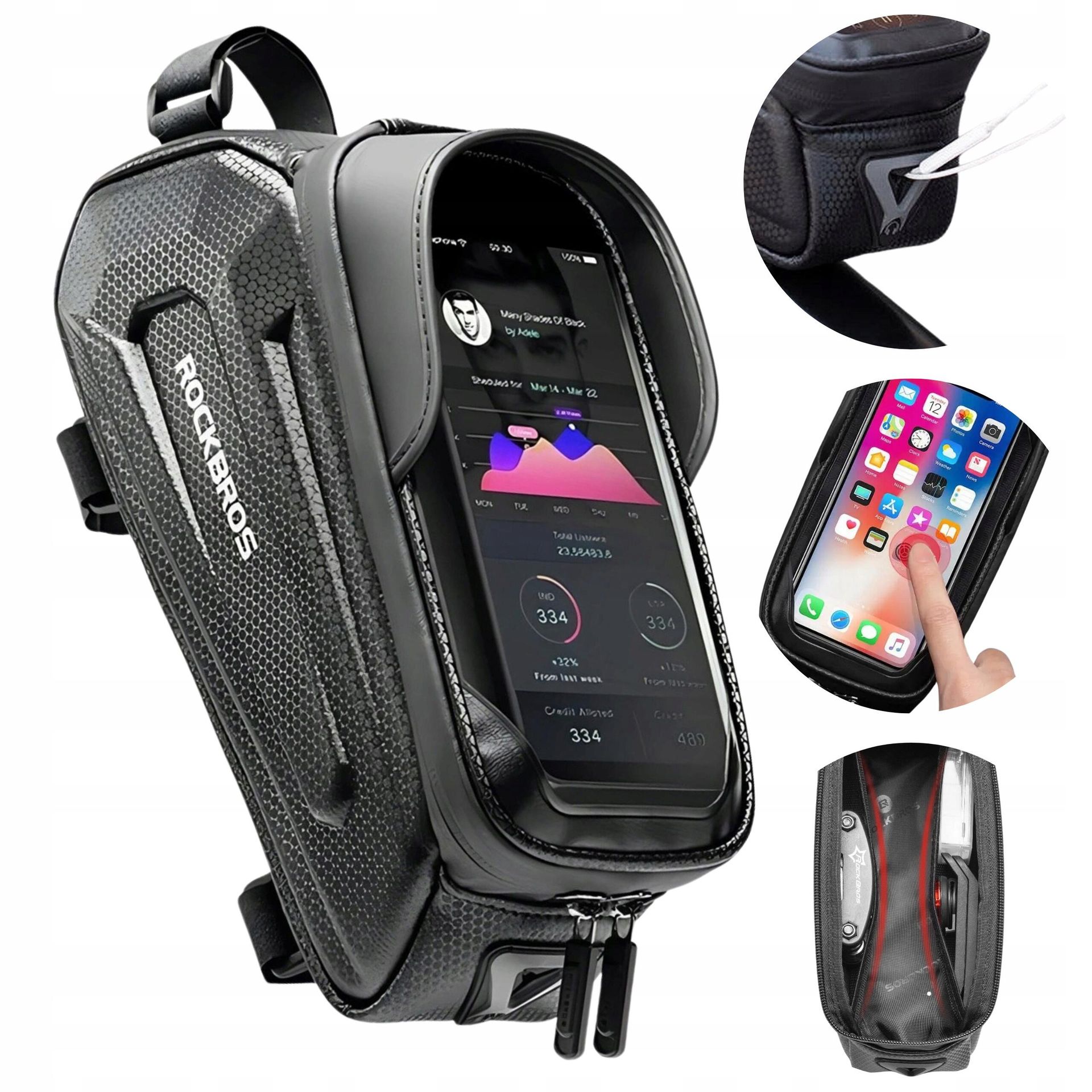 Rockbros B68-1 Wodoodporna torba rowerowa z etui na telefon 1,5l Czarna