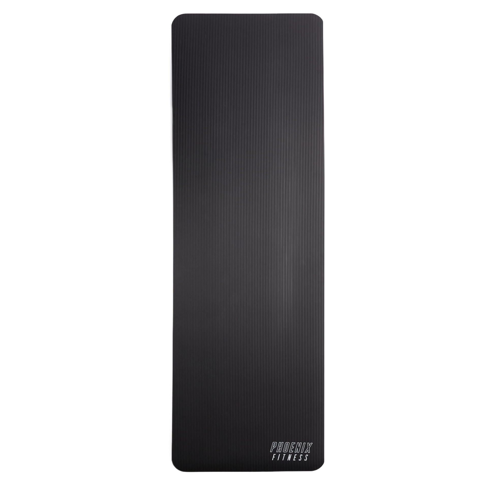 Phoenix Fitness Phoenix Fitness RY1068 mata do ćwiczeń NBR fitness do jogi - dwustronna antypoślizgowa mata podłogowa o wysokiej gęstości, 185 x 61 cm - grubość 15 mm, pasek do noszenia, czarna
