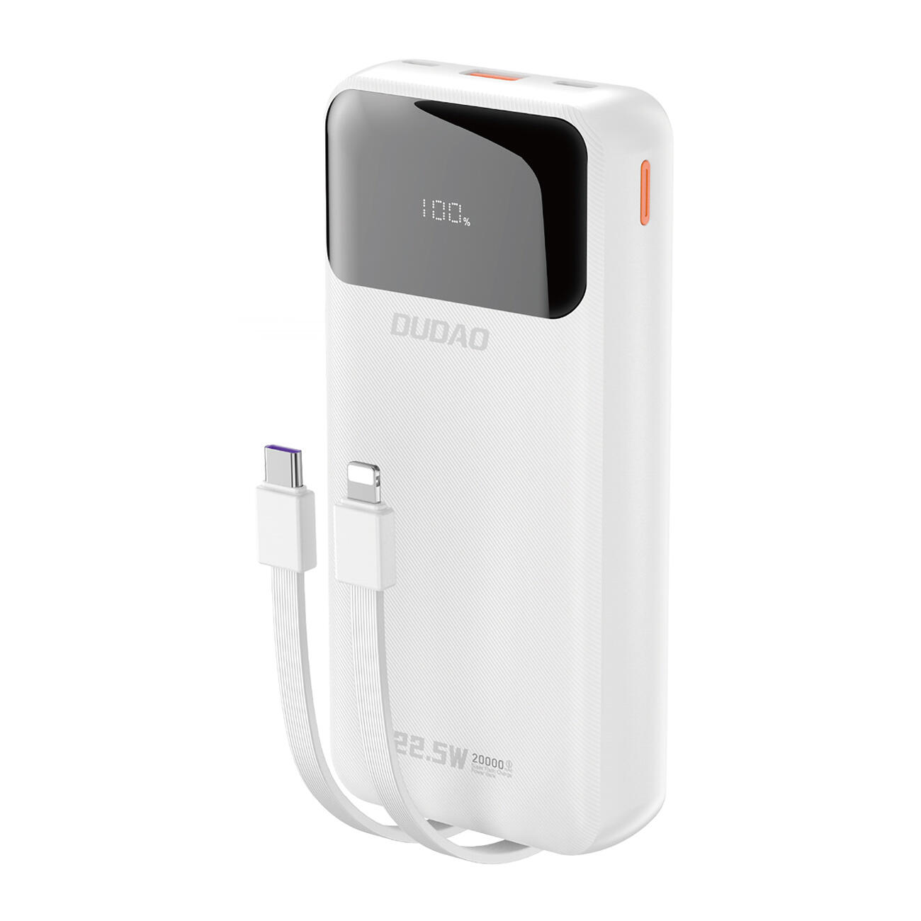 Powerbank Dudao K15Pro 20000mAh 22.5W PD USB-C / USB-A / wbudowane kable Lightning, USB-C biały