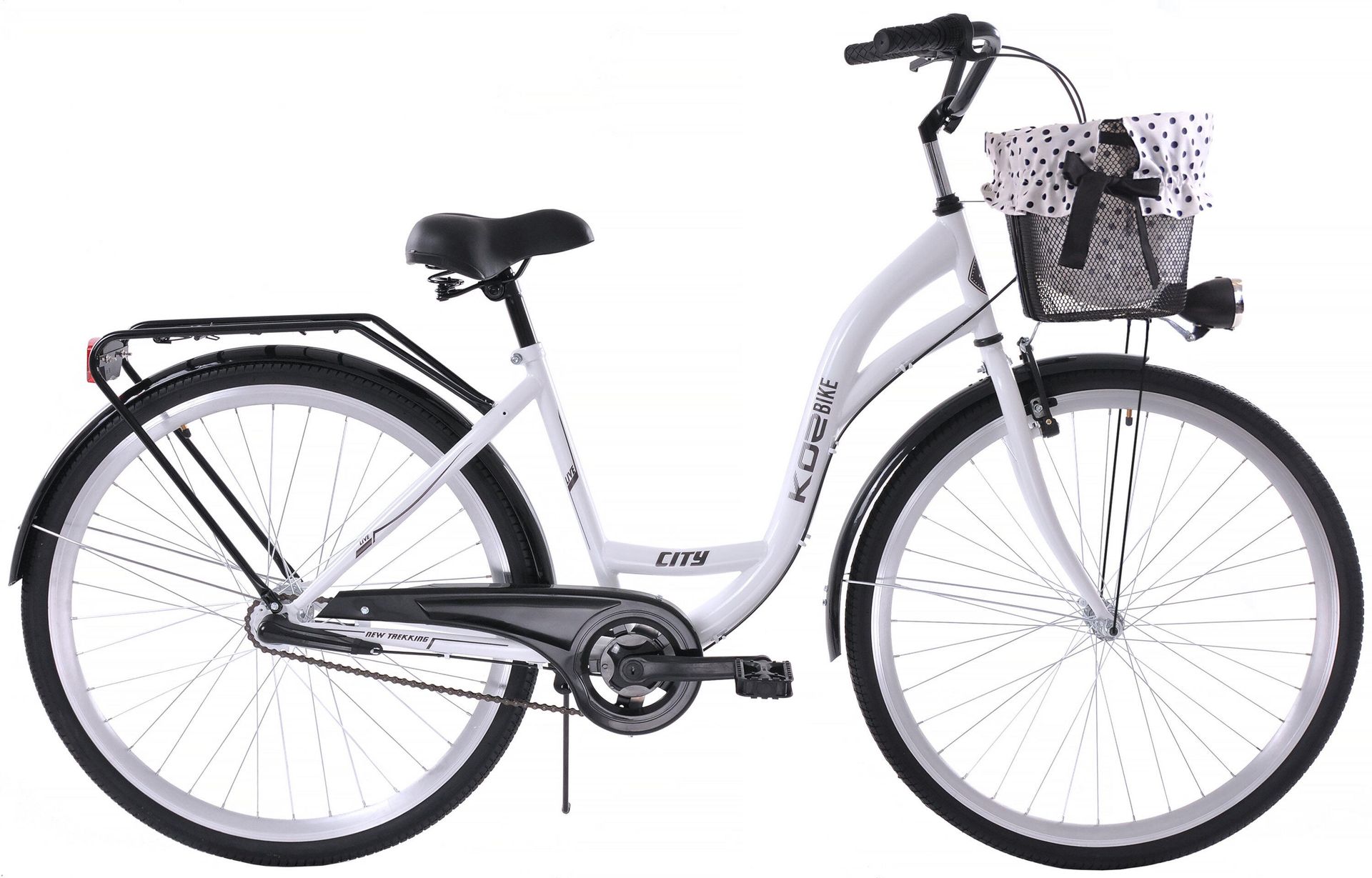 K51 Rower miejski Kozbike 28 3bieg biało-czarny + kosz z wkładką
