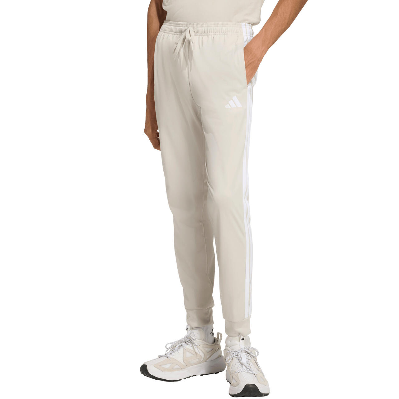 Spodnie męskie adidas 3-Stripes Tricot Regular Tapered beżowe