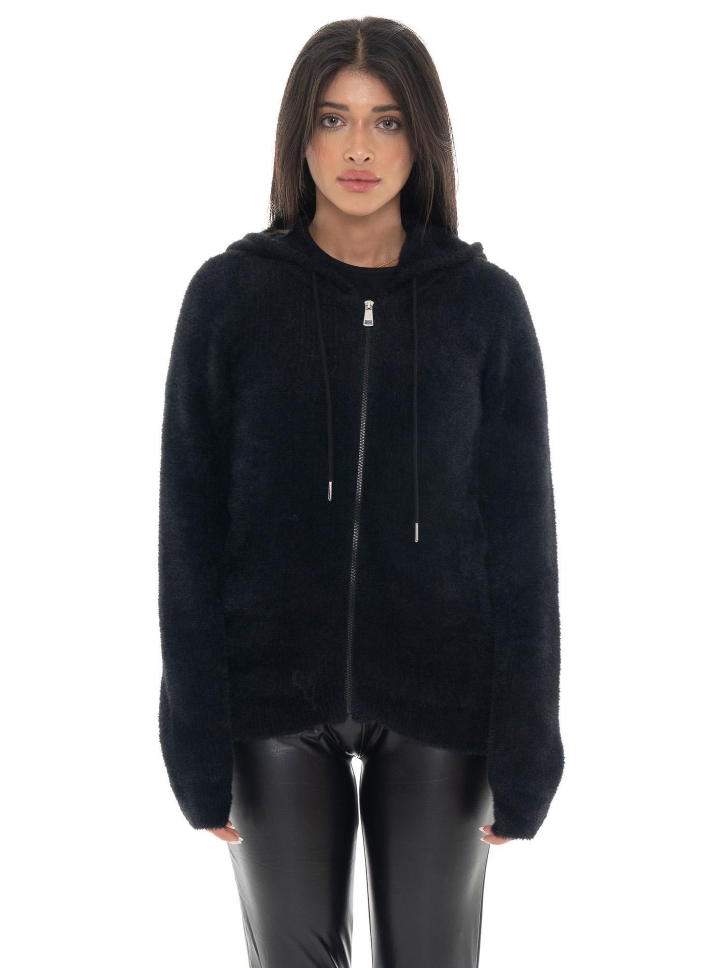 Damski sweter z kapturem i suwakiem z logo Leone 1947 Glam Winter