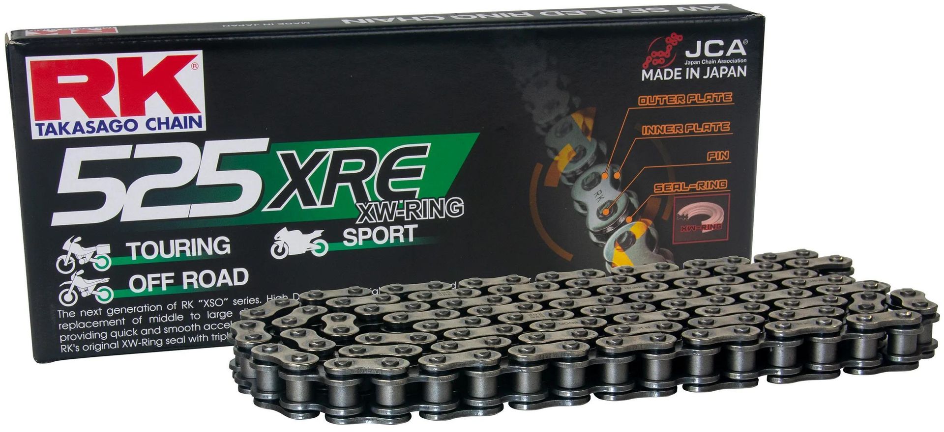 Łańcuch RK 525 XRE 122 N szary otwarty