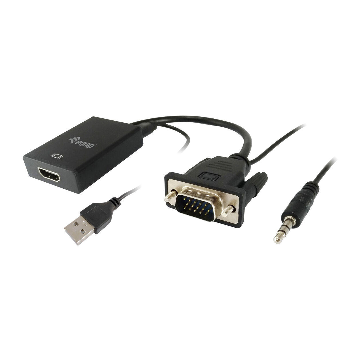 Equip 119038 adapter kablowy 0,2 m VGA (D-Sub) + 3.5mm DVI-D + USB Czarny
