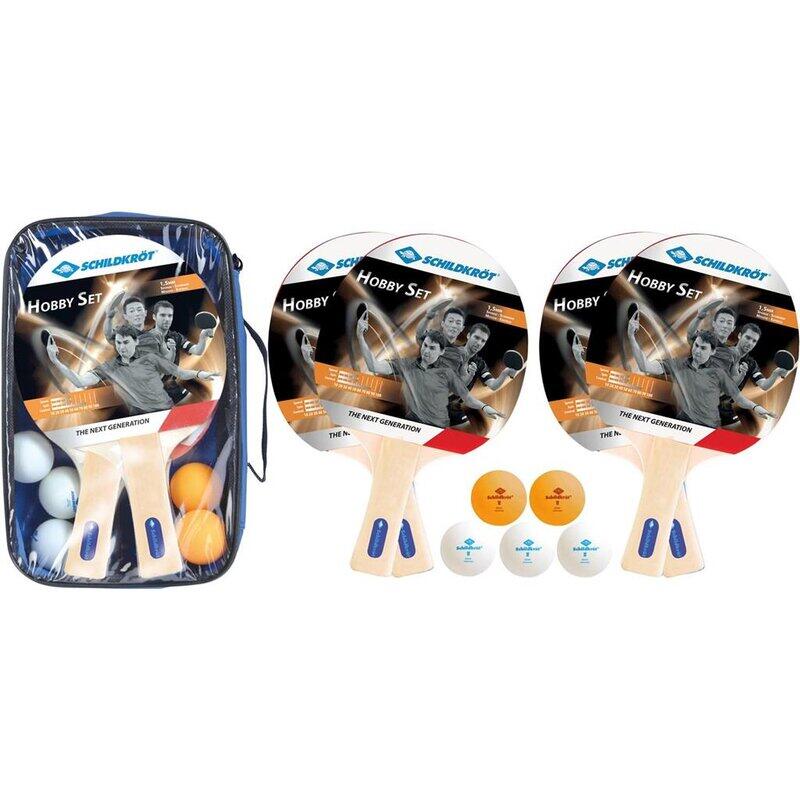 Donic Schildkröt Hobby 788603 zestaw do gry w tenisa stołowego dla 4 graczy, 4 paletki, 5 piłeczek w torbie 788603