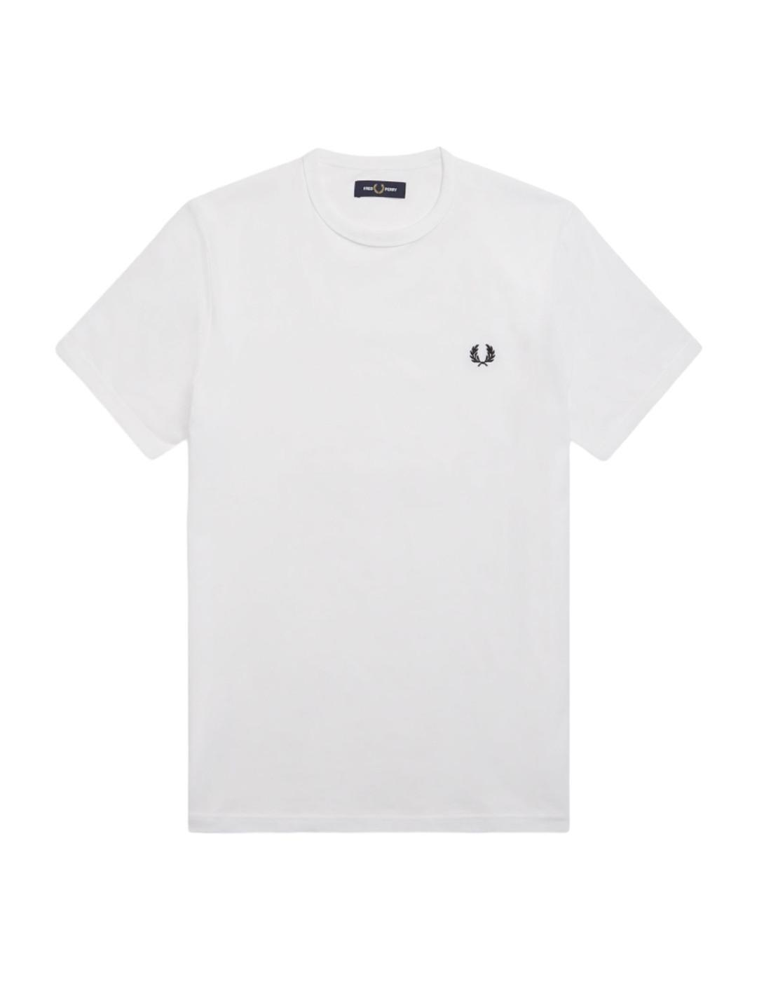 T-shirt Fred Perry Biały z Okrągłym Kołnierzem