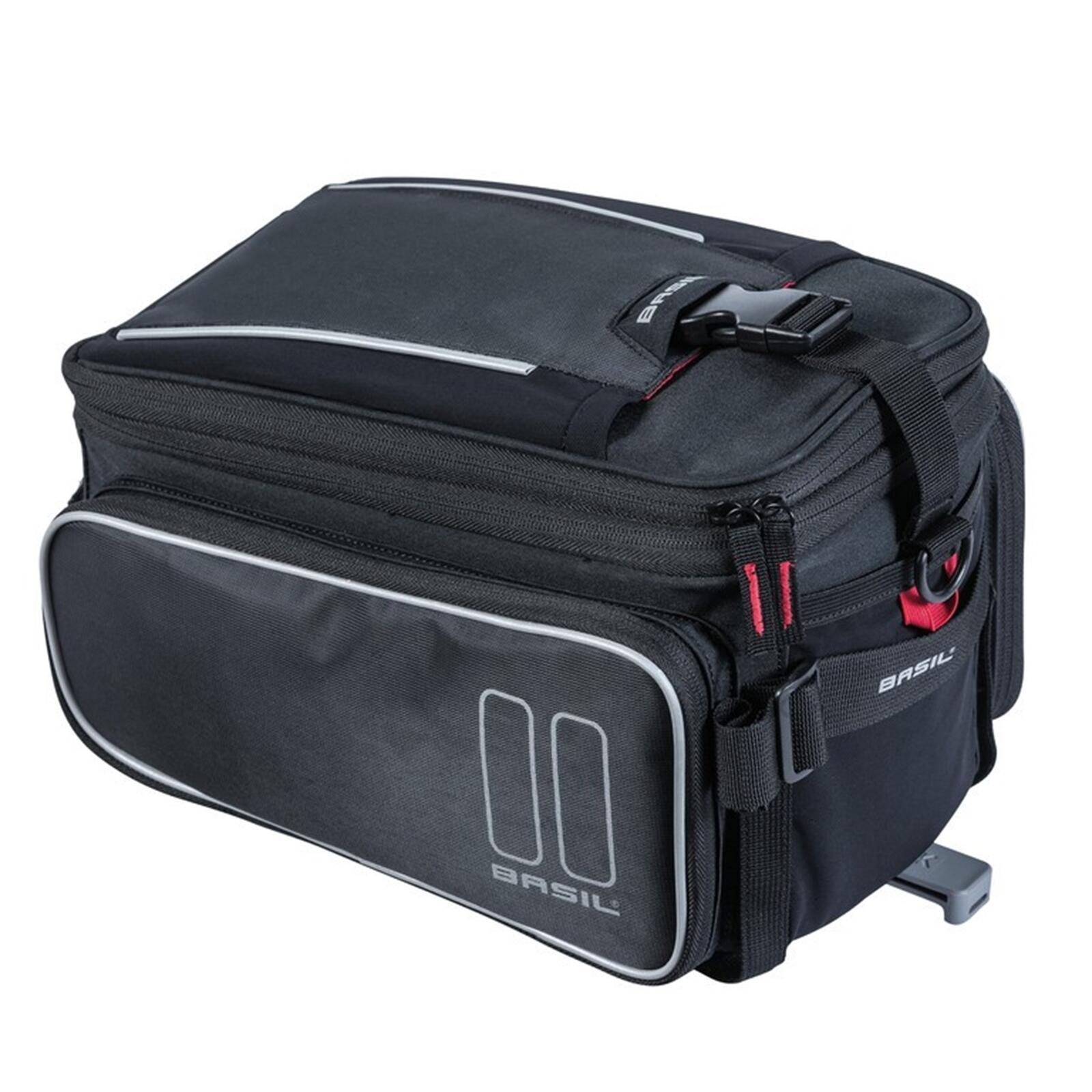 Basil Torba na bagażnik SPORT DESIGN TRUNKBAG 7-15L, wodoodporny poliester, czarna + Adapter do koszy toreb MIK ADAPTER PLATE do montażu na bagażniku MIK (NEW) A-BAS-17789