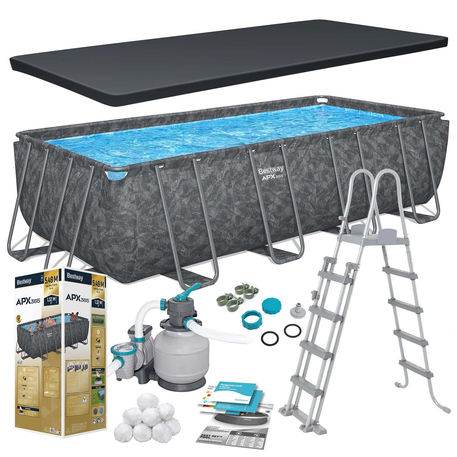 Bestway APX 365 – 561 KA, basen prostokątny ze stalowym stelażem z filtrem piaskowym – 549x274x132 cm