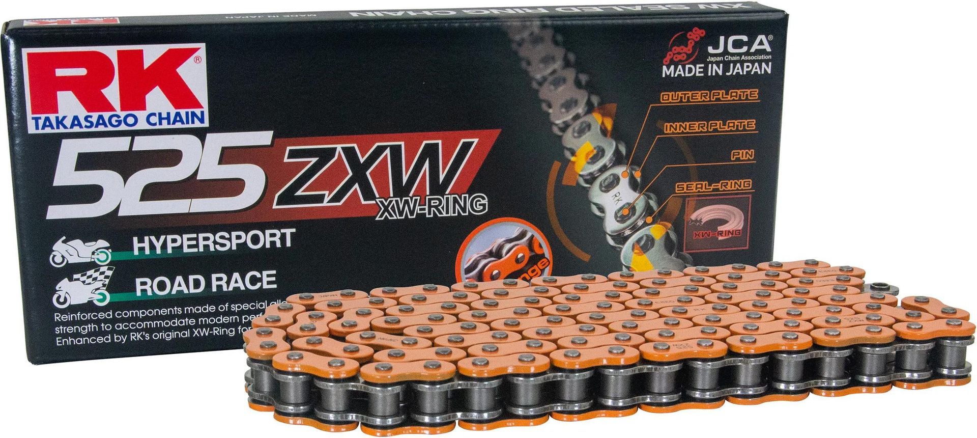 Łańcuch RK 525 ZXW 118 ogniw otwarty pomarańczowo-szary