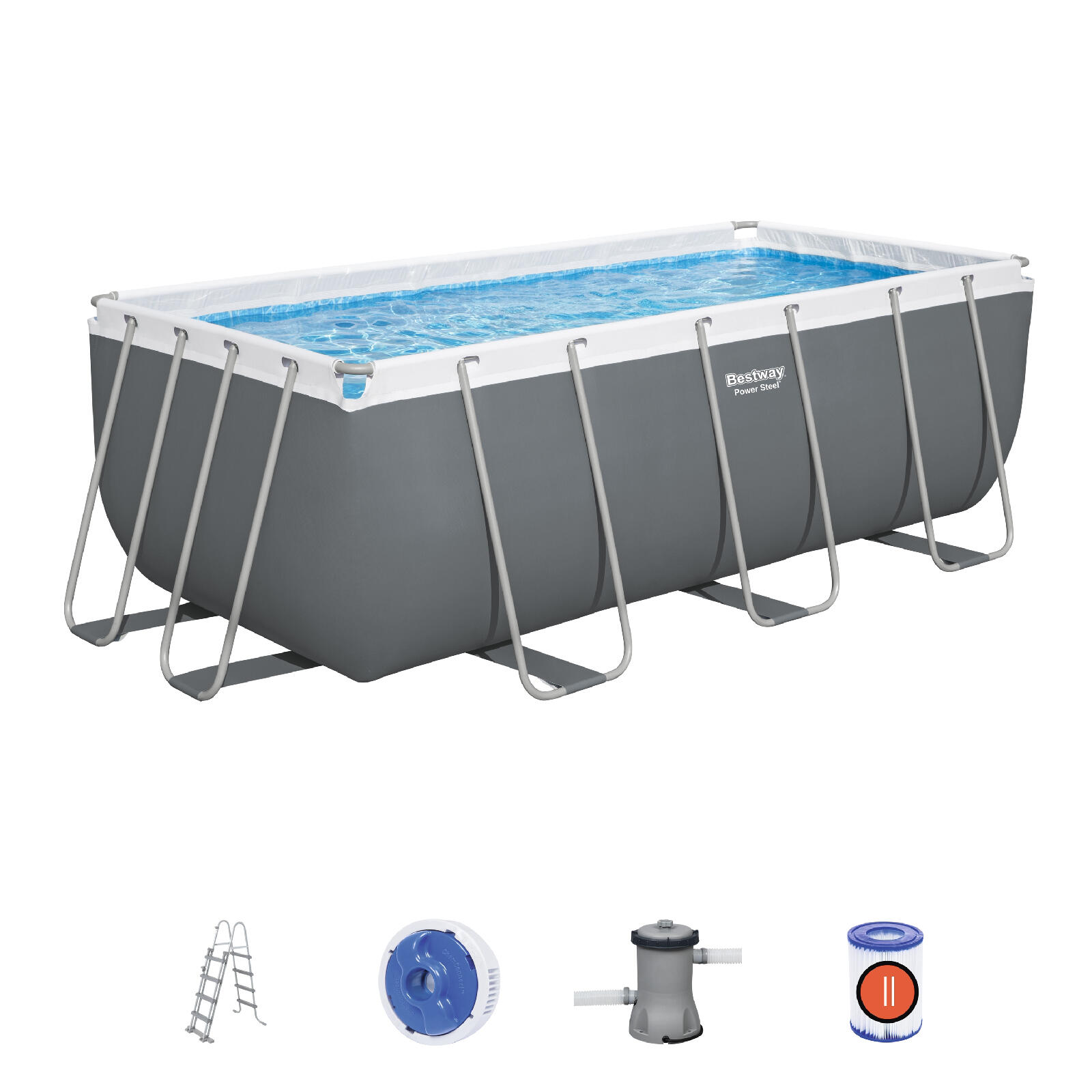 Prostokątny basen stelażowy Power Steel 4,88 x 2,44 x 1,22 m zestaw - BESTWAY 56670