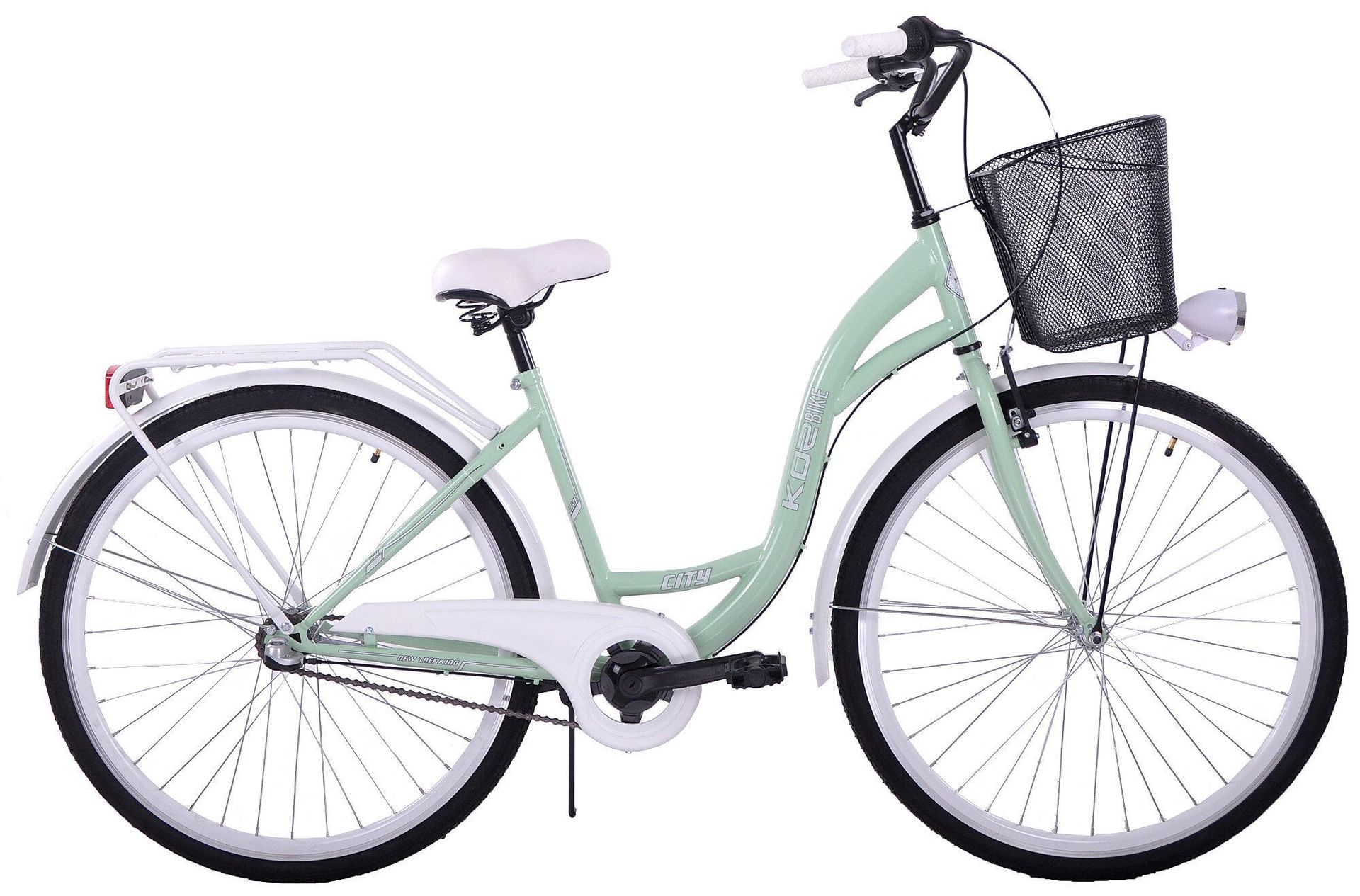 (K30) Rower miejski damski Kozbike 28 miętowo biały 3B z metalowym koszem