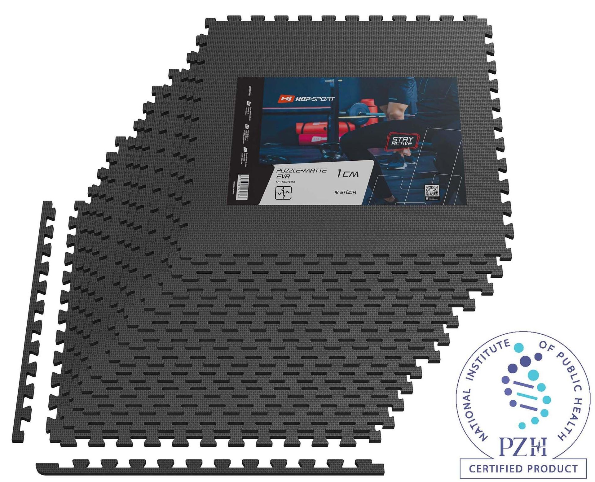 Mata puzzle EVA 1cm czarna - 12 sztuk