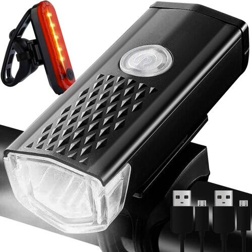 Zestaw oświetlenia rowerowego 300 i 50 lumenów, lampka przednia i tylna