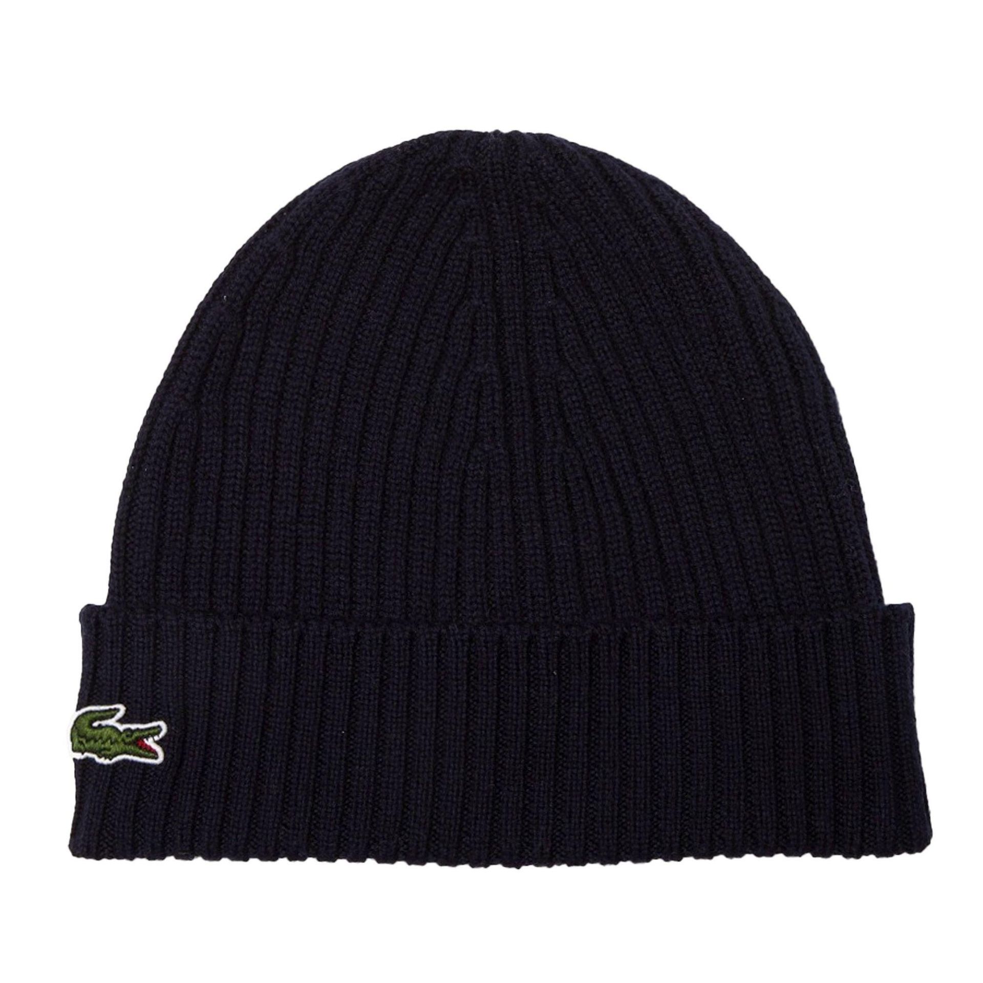 Czapka zimowa wełniana Lacoste Ribbed Wool Beanie Granatowa - RB0001-166