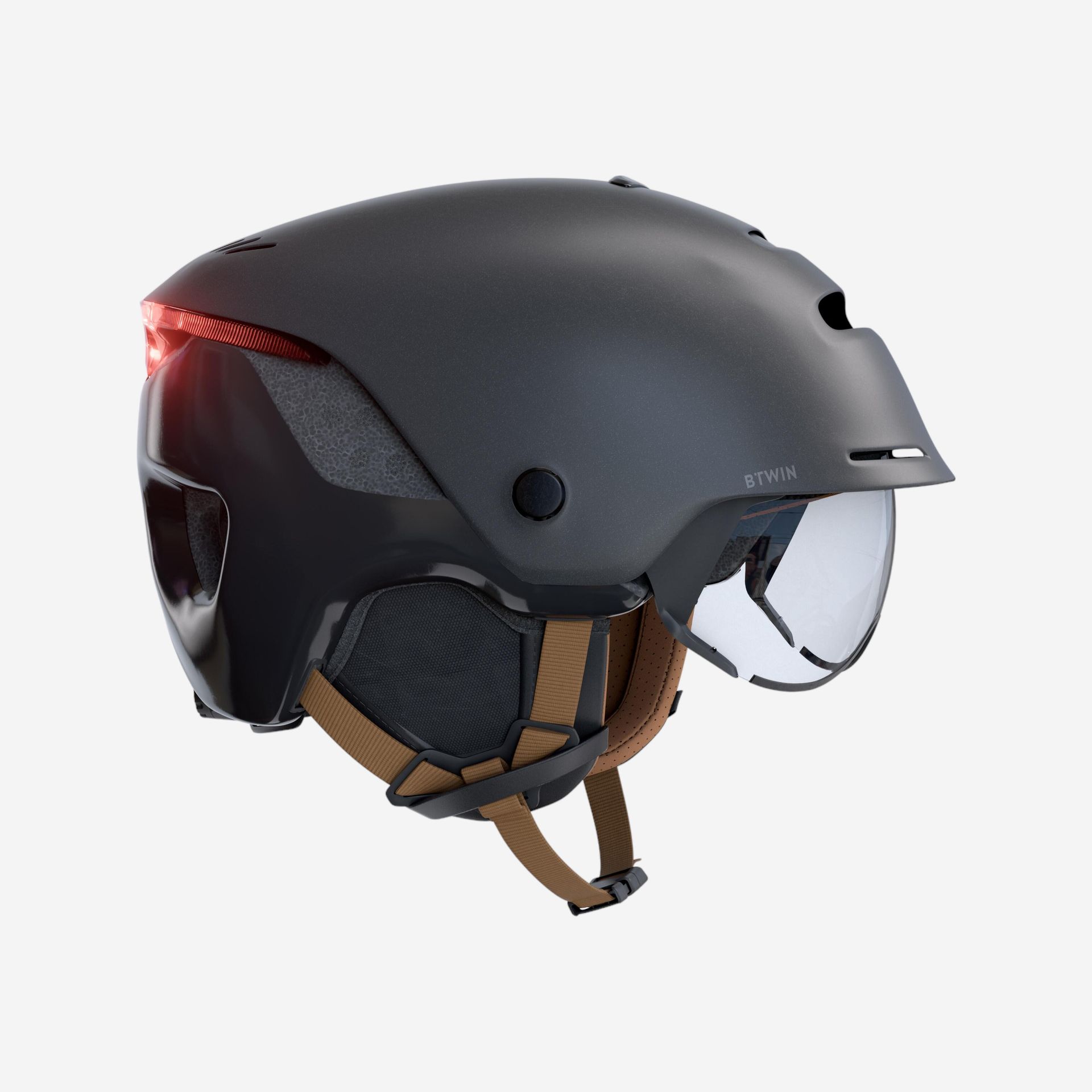 Kask na rower miejski Btwin 900 z szybą i tylną lampką