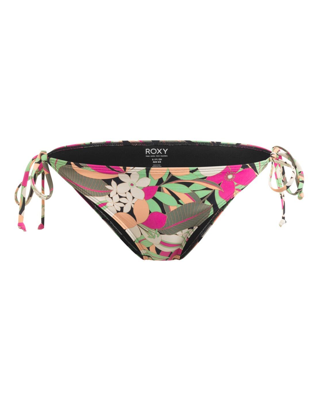 Majtki bikini wiązane z boku dla Kobiety PRINTED BEACH CLASSICS Czarny