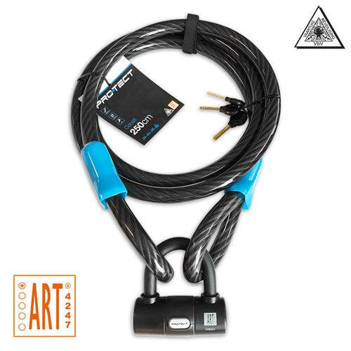 Zamek linkowy Pro-Tect 2 oczka 2,5 m 20 mm ART1 z mini-zamkiem i 3 kluczami