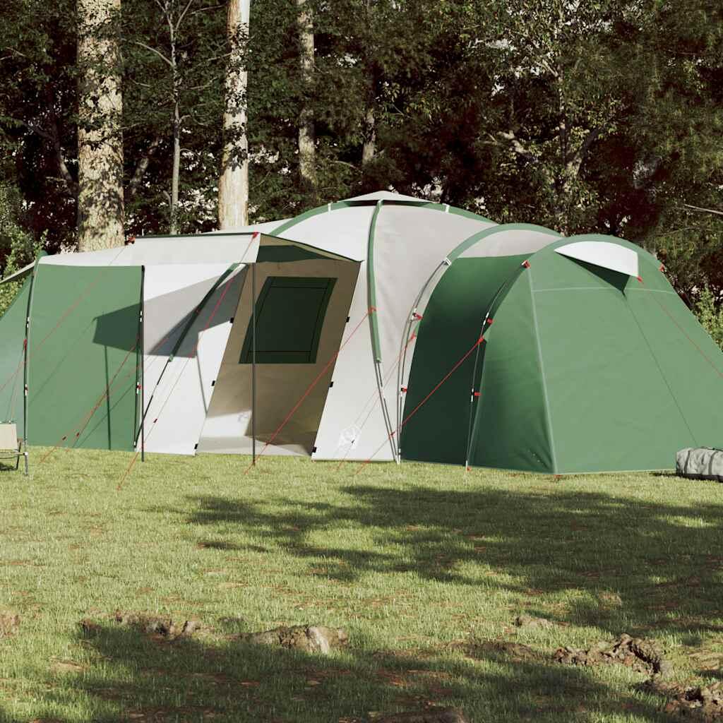 vidaXL Namiot kempingowy, 12-os., zielony, 840x720x200 cm, tafta 185T