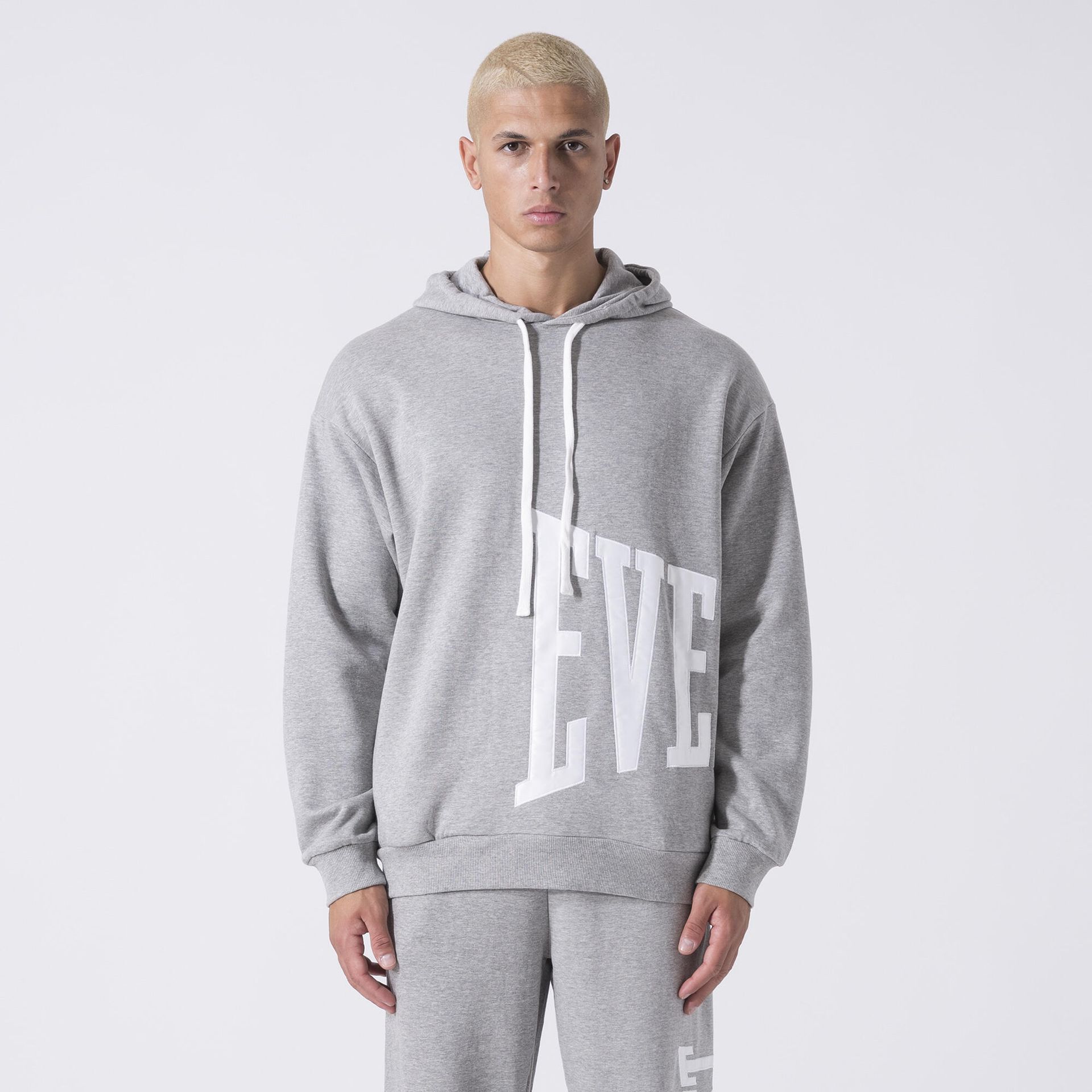 EXCLUSIVE BLUZA Z KAPTUREM Z LOGO SIWY MELANZ BAWELNA, POLIESTER